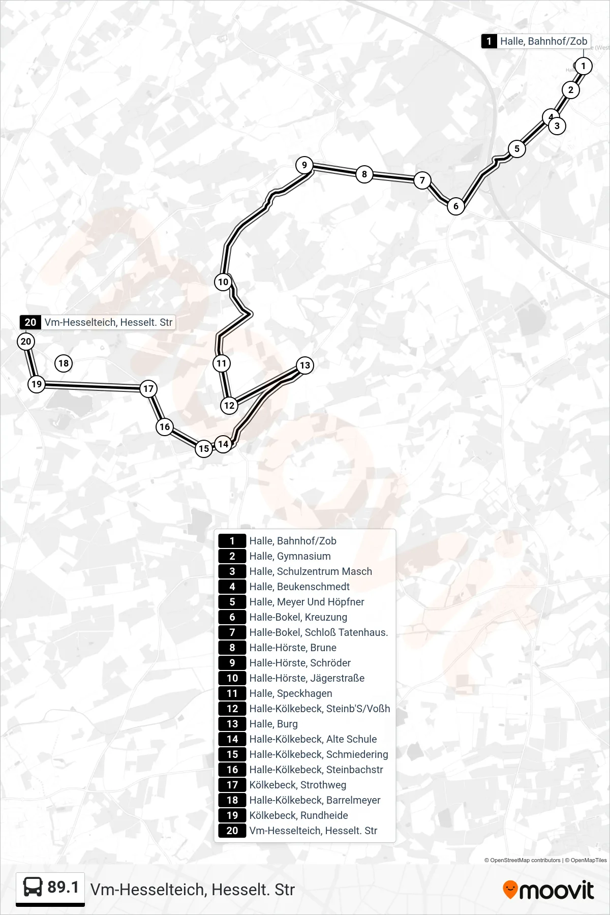Linie 89.1 (Bus) Richtung Vm-Hesselteich, Hesselt. Str: Route und Haltestellen auf der Karte