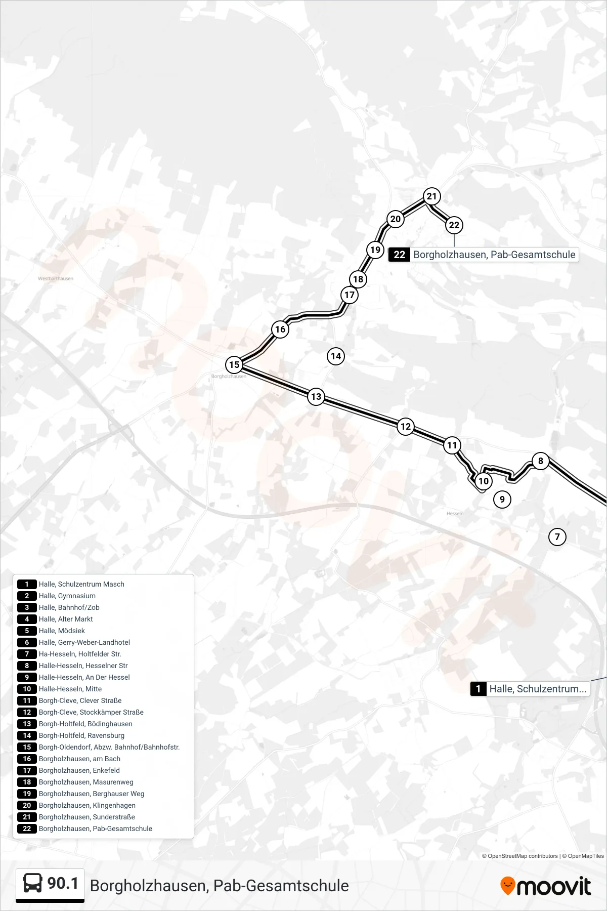 90.1 bus Line (Borgholzhausen, Pab-Gesamtschule) route and stops on a map