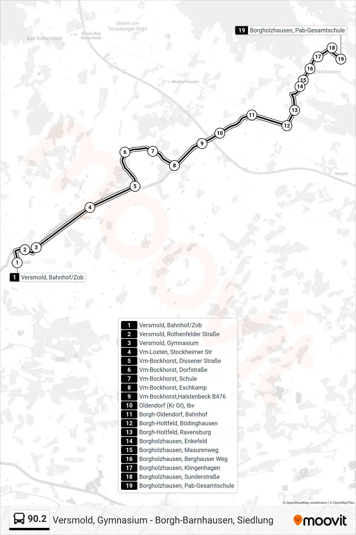 Linie 90.2 (Bus) Richtung Borgholzhausen, Pab-Gesamtschule: Route und Haltestellen auf der Karte