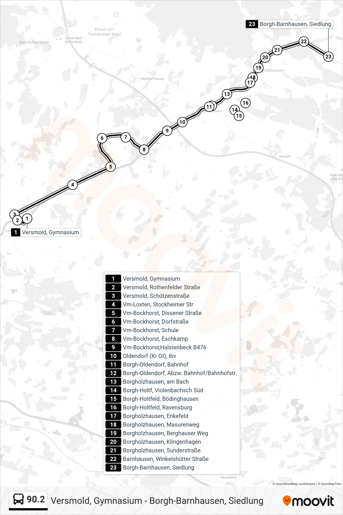 90.2 bus Line (Borgh-Barnhausen, Siedlung) route and stops on a map