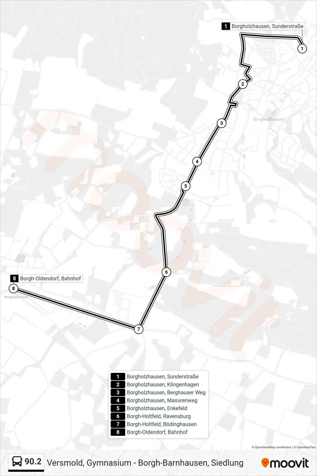 90.2 bus Line (Borgh-Oldendorf, Bahnhof) route and stops on a map