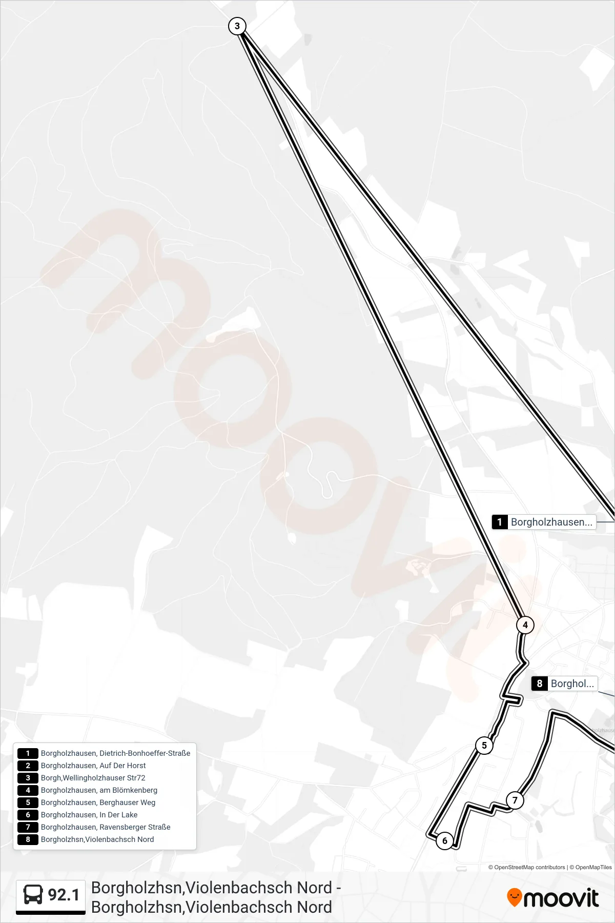 92.1 bus Line (Borgholzhsn,Violenbachsch Nord) route and stops on a map