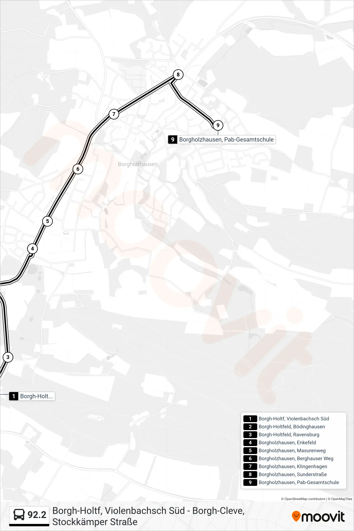 Linie 92.2 (Bus) Richtung Borgholzhausen, Pab-Gesamtschule: Route und Haltestellen auf der Karte
