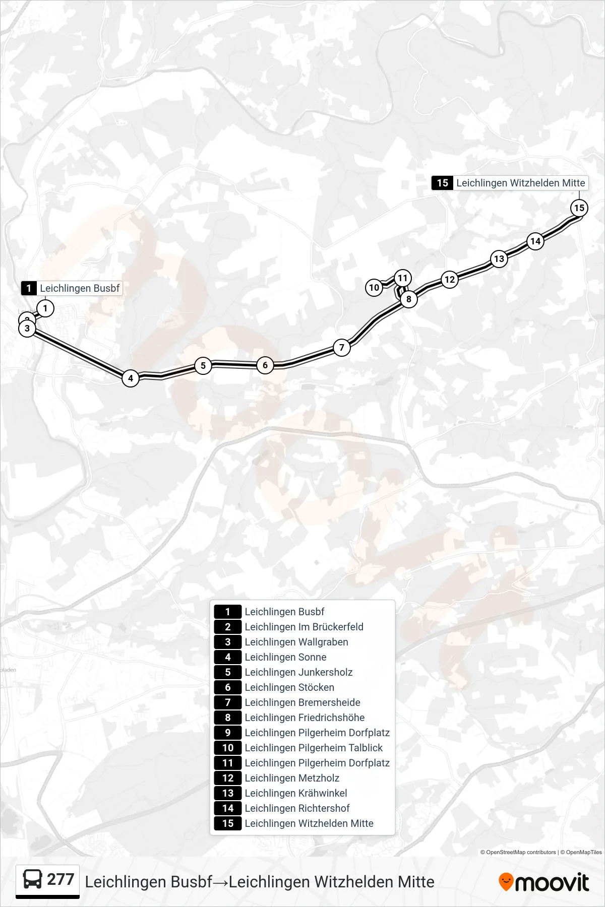 277 bus Line (Leichlingen Busbf‎→Leichlingen Witzhelden Mitte) route and stops on a map