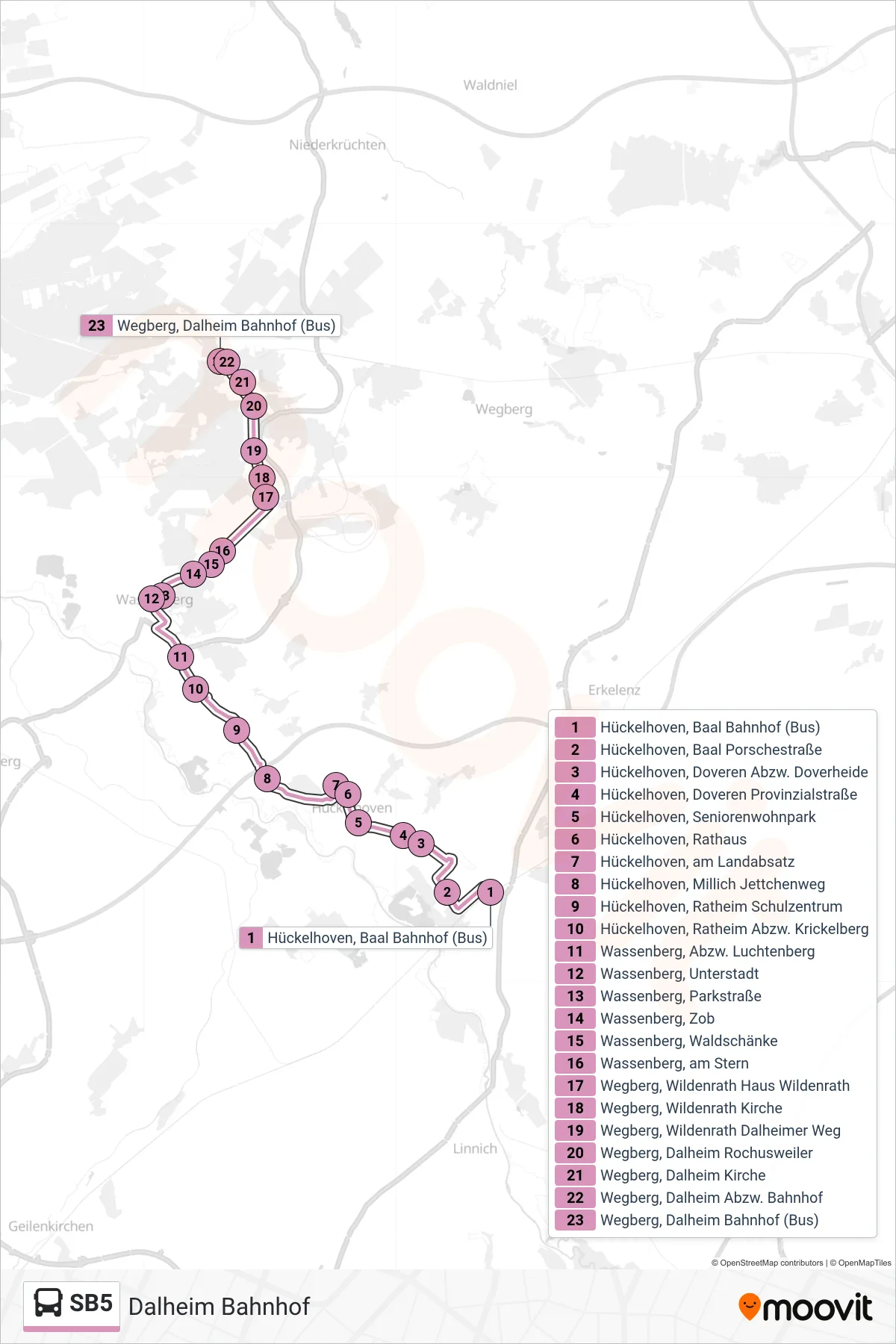 Linie SB5 (Bus) Richtung Dalheim Bahnhof: Route und Haltestellen auf der Karte