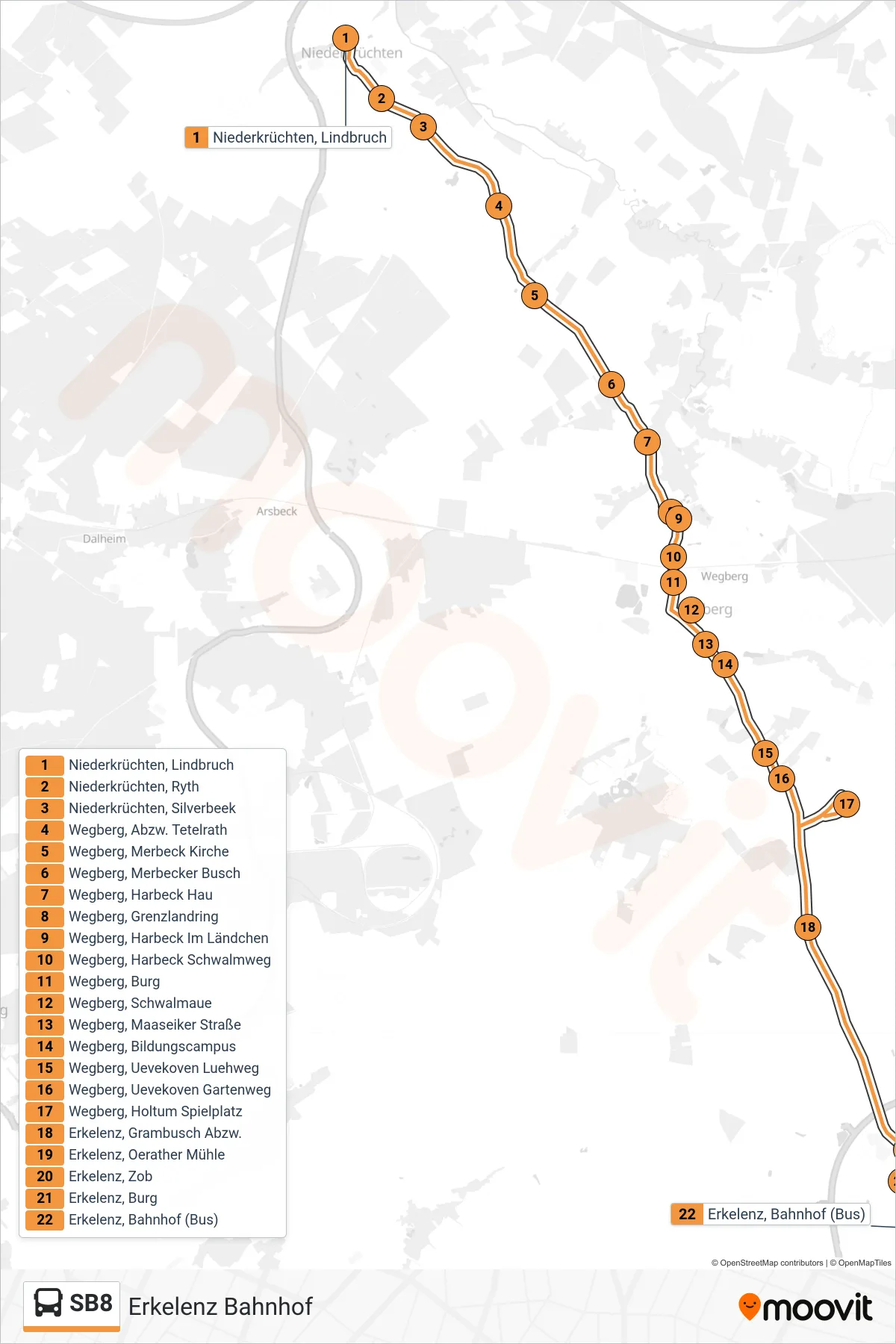 Linie SB8 (Bus) Richtung Erkelenz Bahnhof: Route und Haltestellen auf der Karte