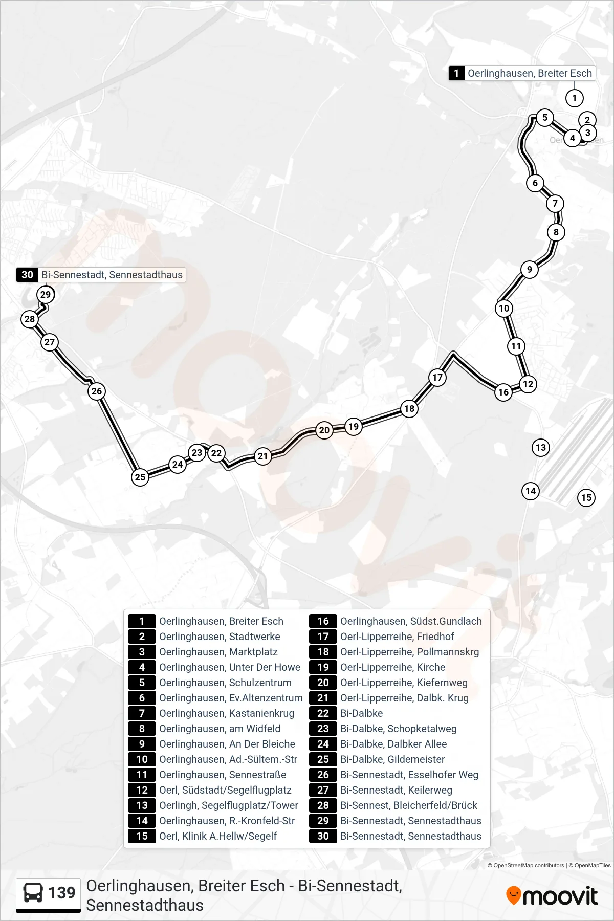 Linie 139 (Bus) Richtung Bi-Sennestadt, Sennestadthaus: Route und Haltestellen auf der Karte