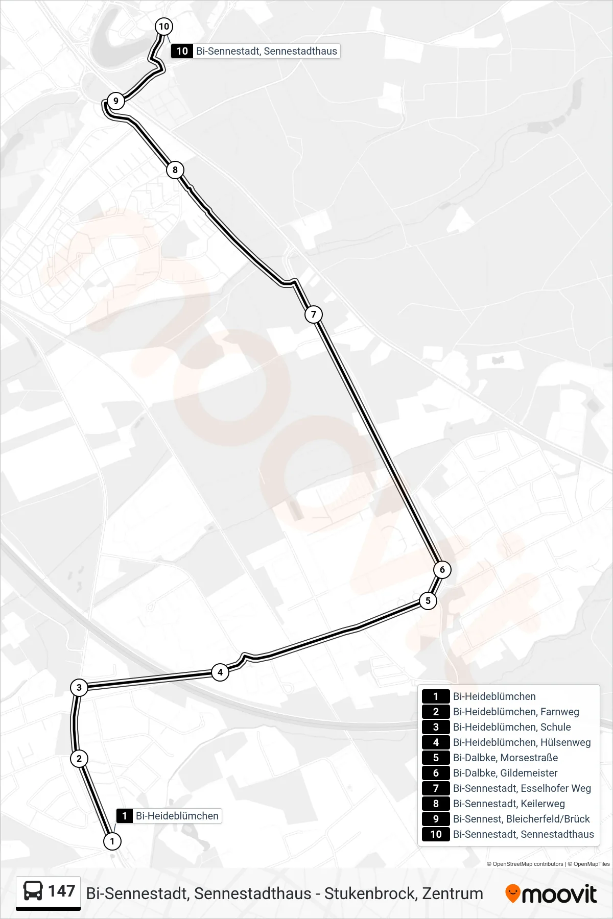 Linie 147 (Bus) Richtung Bi-Sennestadt, Sennestadthaus: Route und Haltestellen auf der Karte