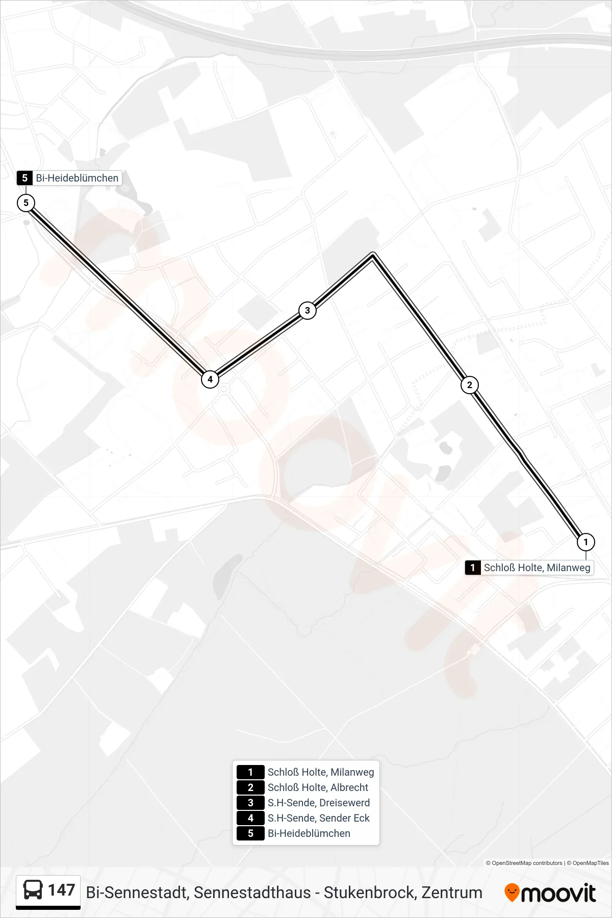 Linie 147 (Bus) Richtung Bi-Heideblümchen: Route und Haltestellen auf der Karte
