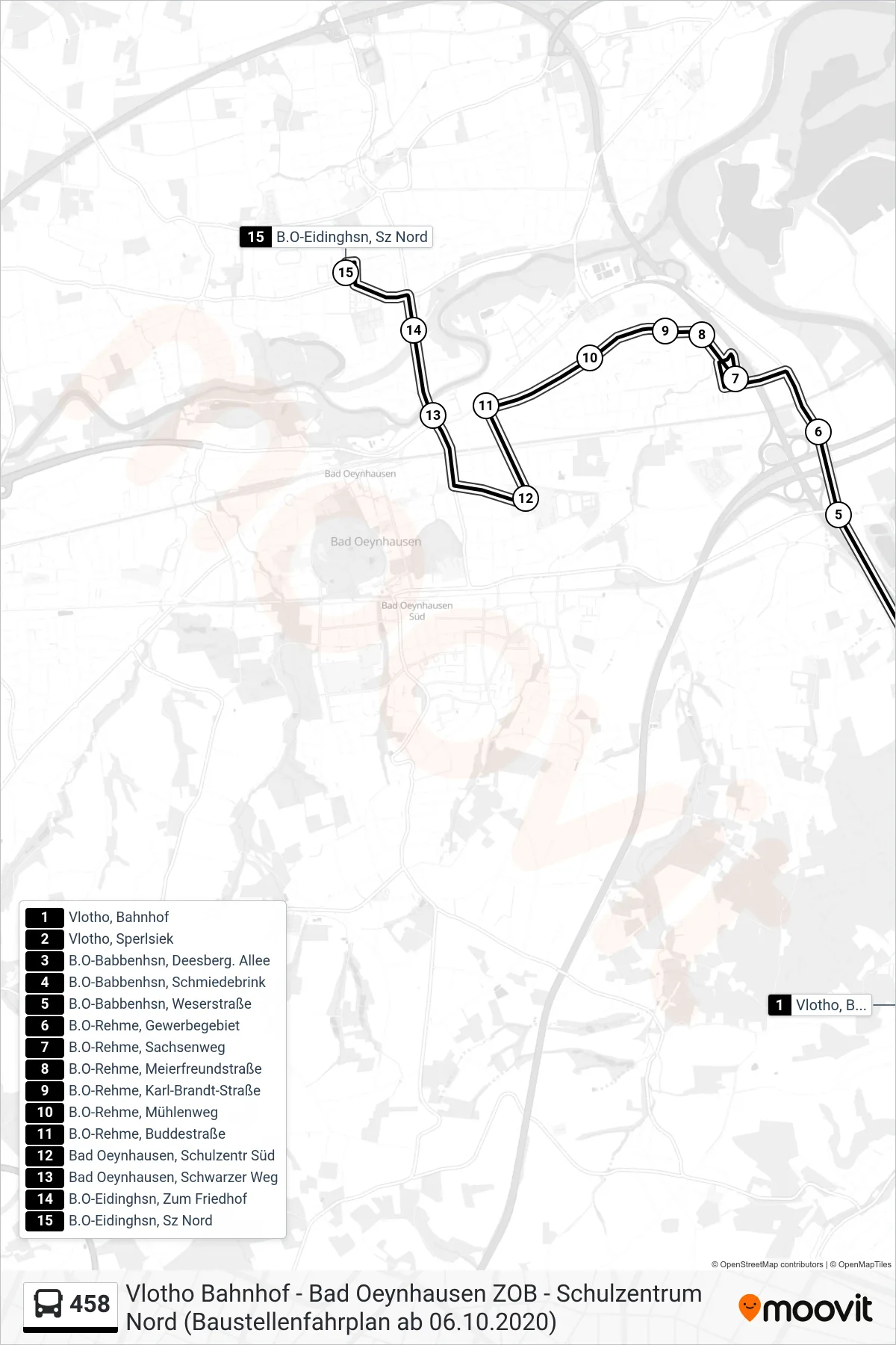 Linie 458 (Bus) Richtung Bad Oeynhausen Schulzentrum Nord: Route und Haltestellen auf der Karte