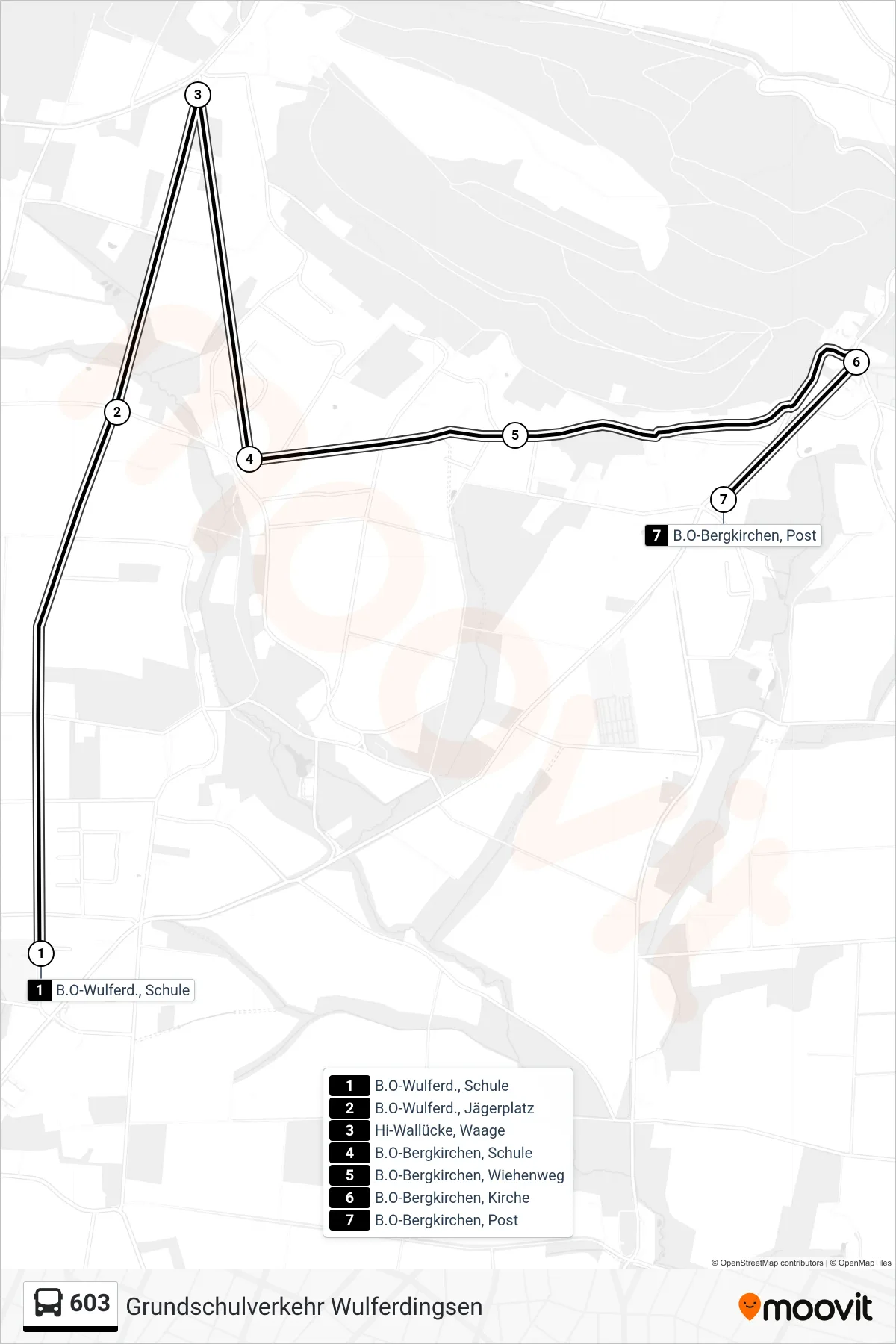 Linie 603 (Bus) Richtung Bergkirchen Post: Route und Haltestellen auf der Karte
