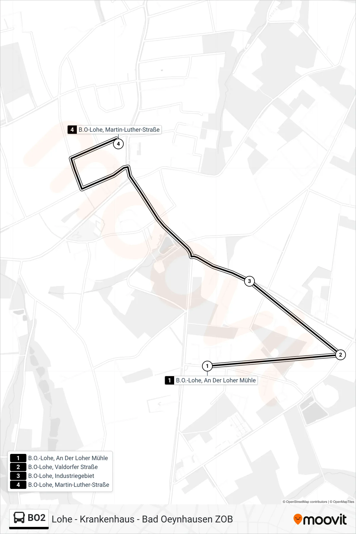 BO2 bus Line (Taxibus) route and stops on a map