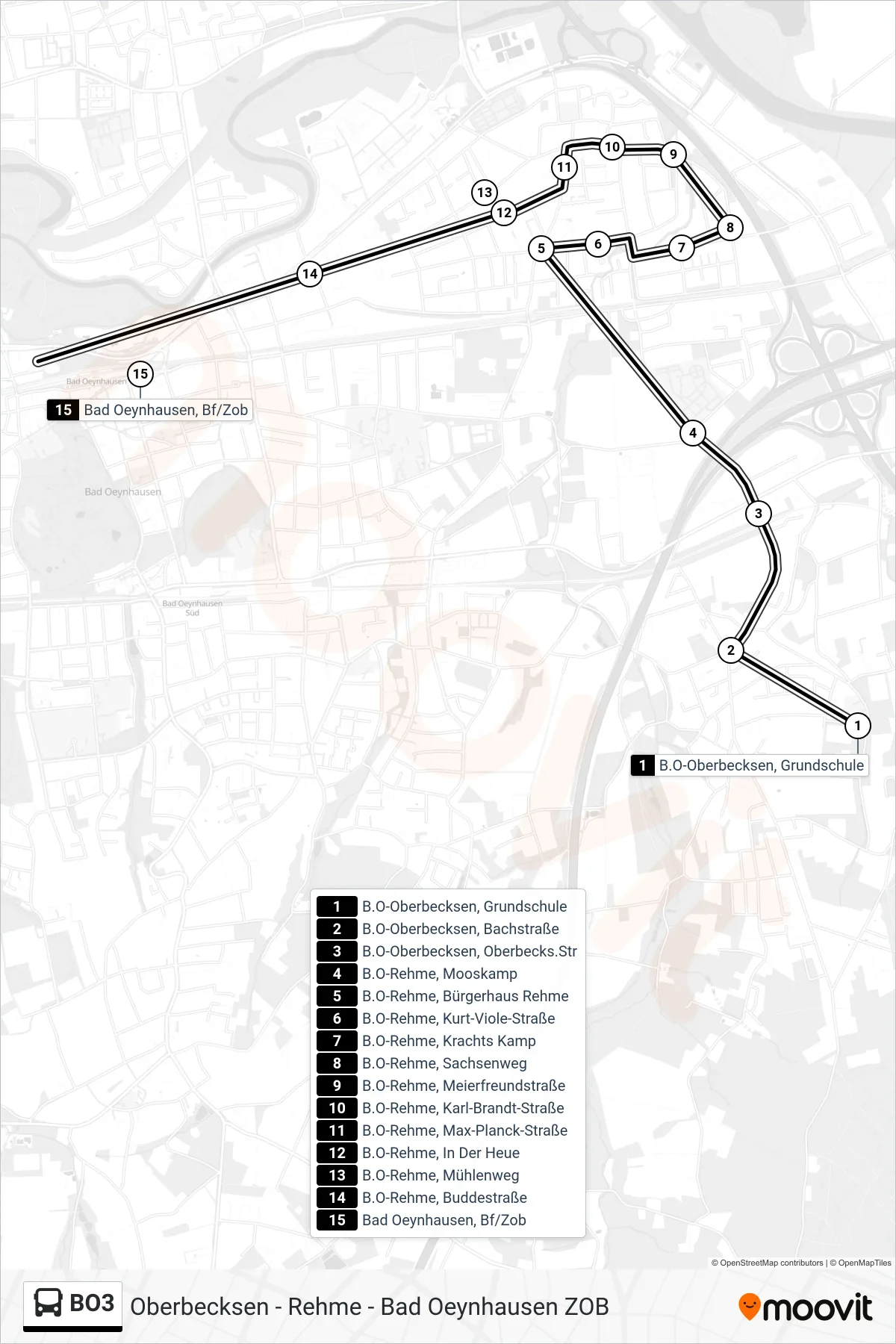 BO3 bus Line (Bad Oeynhausen Z O B) route and stops on a map