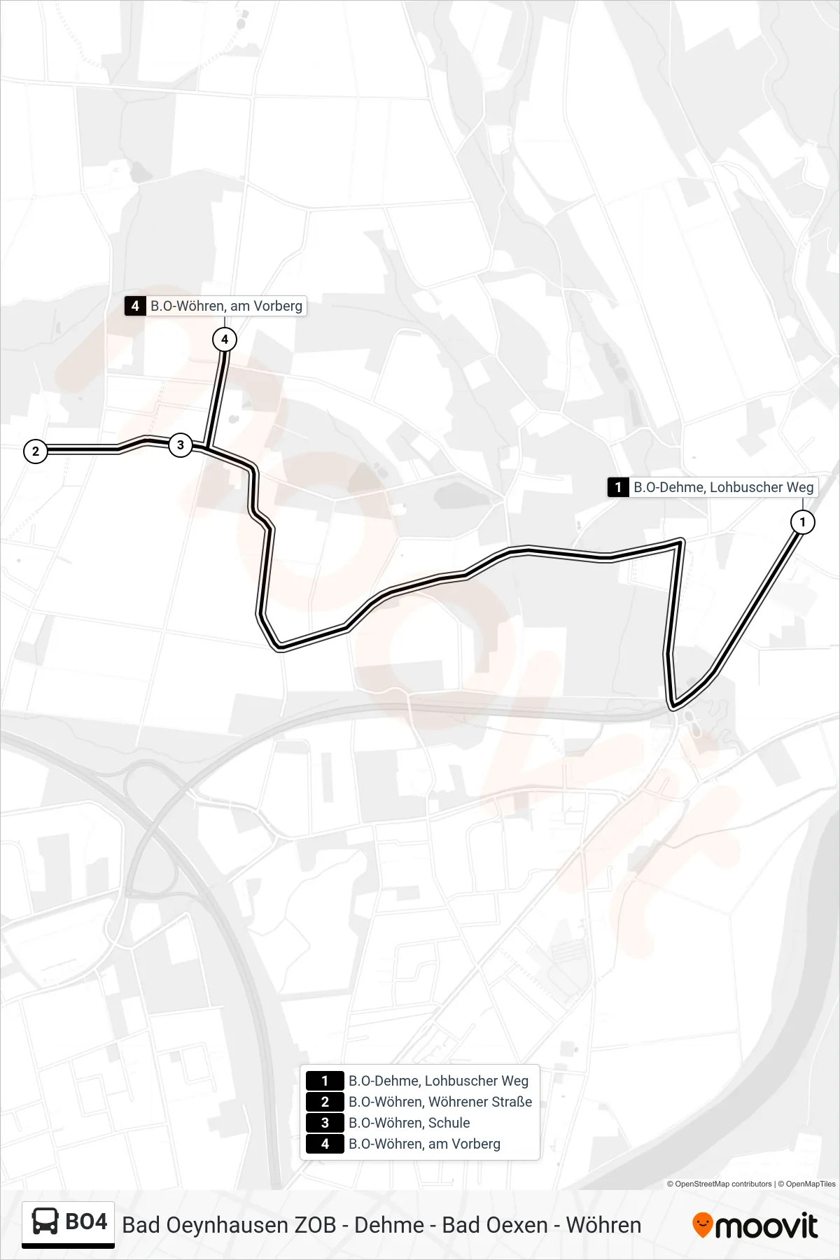 BO4 bus Line (B.O-Wöhren, am Vorberg) route and stops on a map