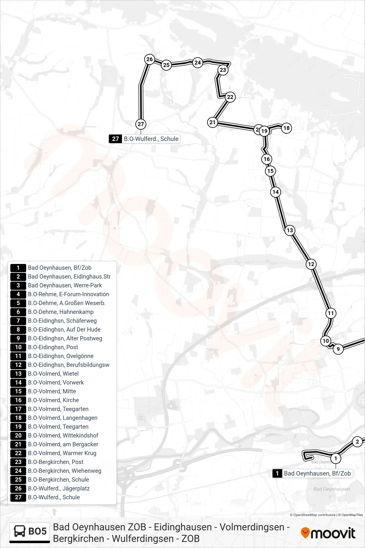 BO5 bus Line (Wulferdingsen Schule) route and stops on a map