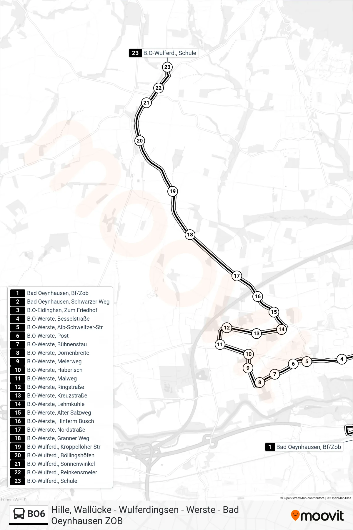 Linie BO6 (Bus) Richtung Wallücke Waage: Route und Haltestellen auf der Karte