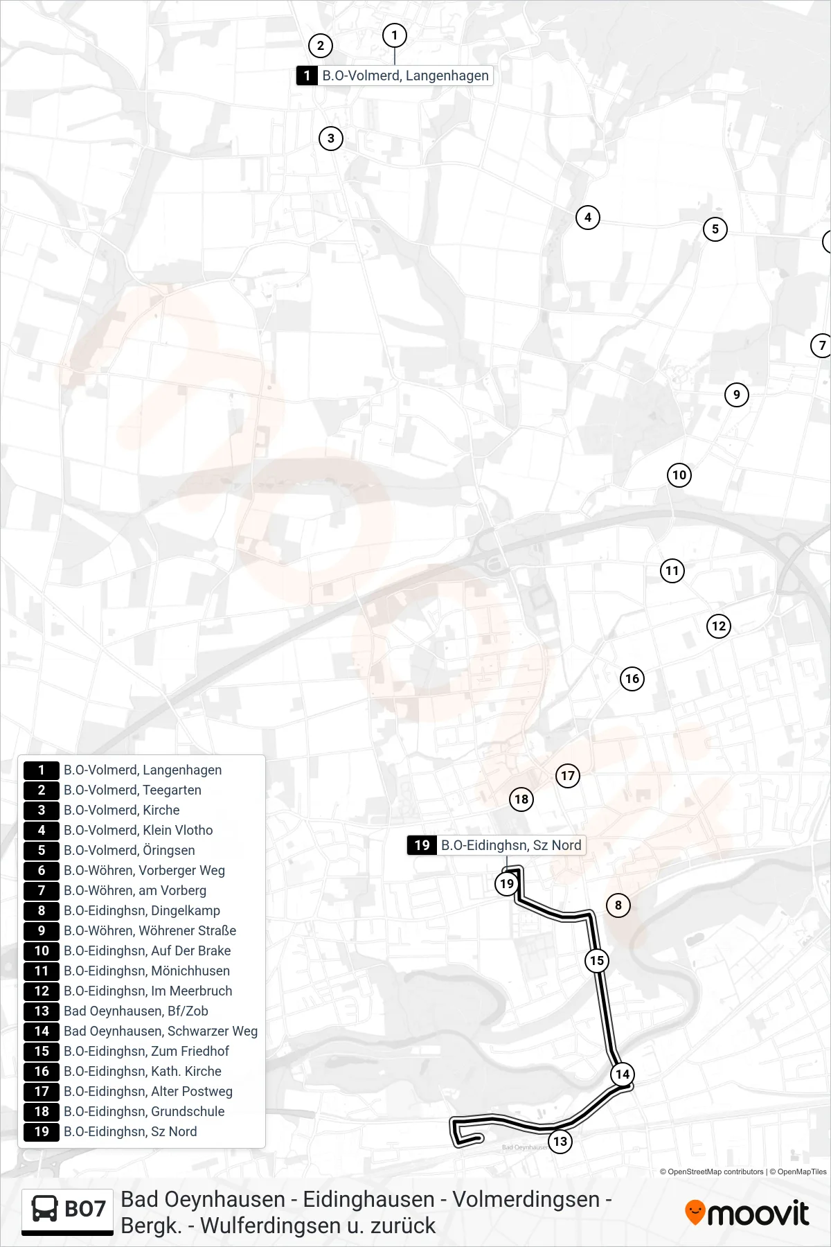 BO7 bus Line (Bad Oeynhausen Schulzentrum Nord) route and stops on a map