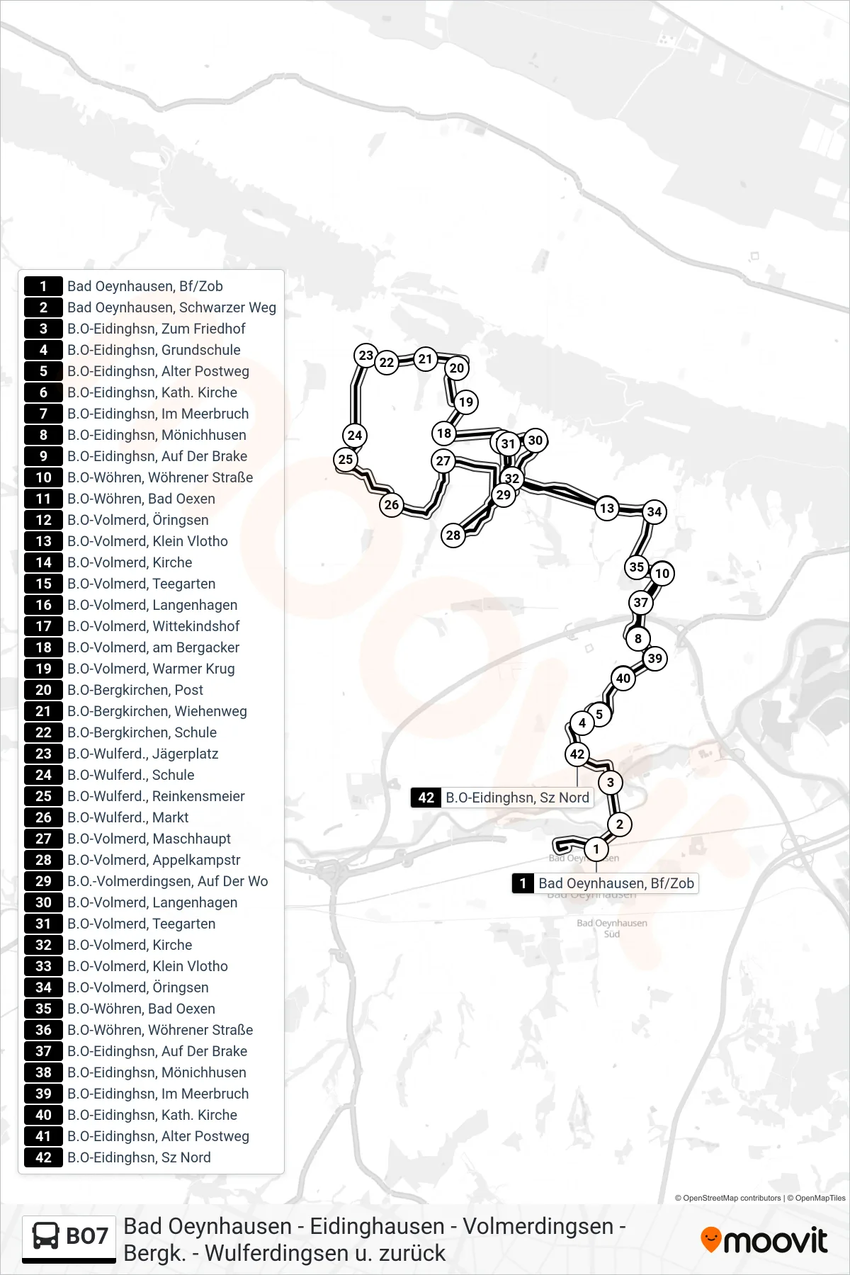 BO7 bus Line (B.O-Eidinghsn, Sz Nord) route and stops on a map
