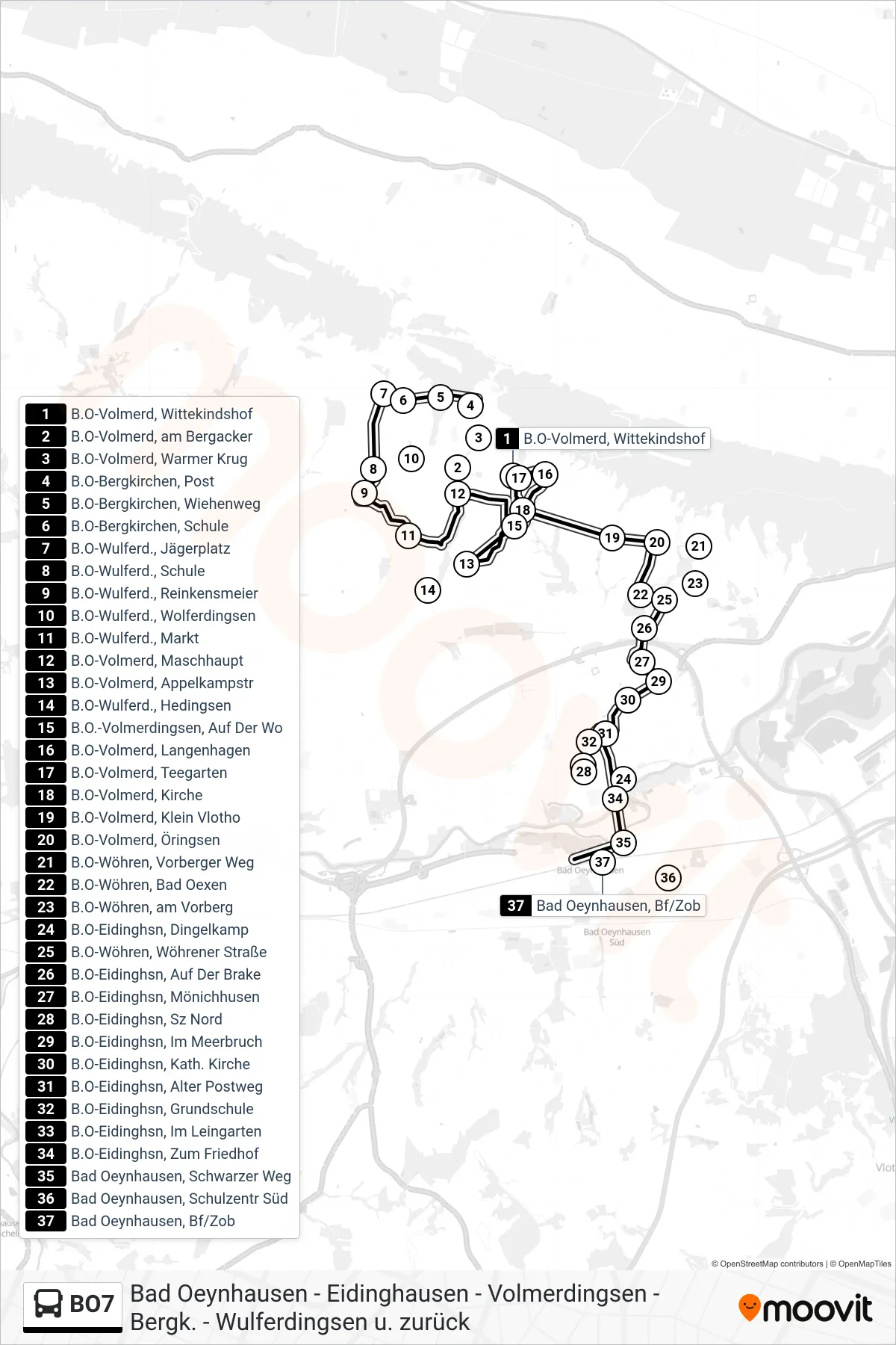 BO7 bus Line (Bad Oeynhausen Z O B) route and stops on a map