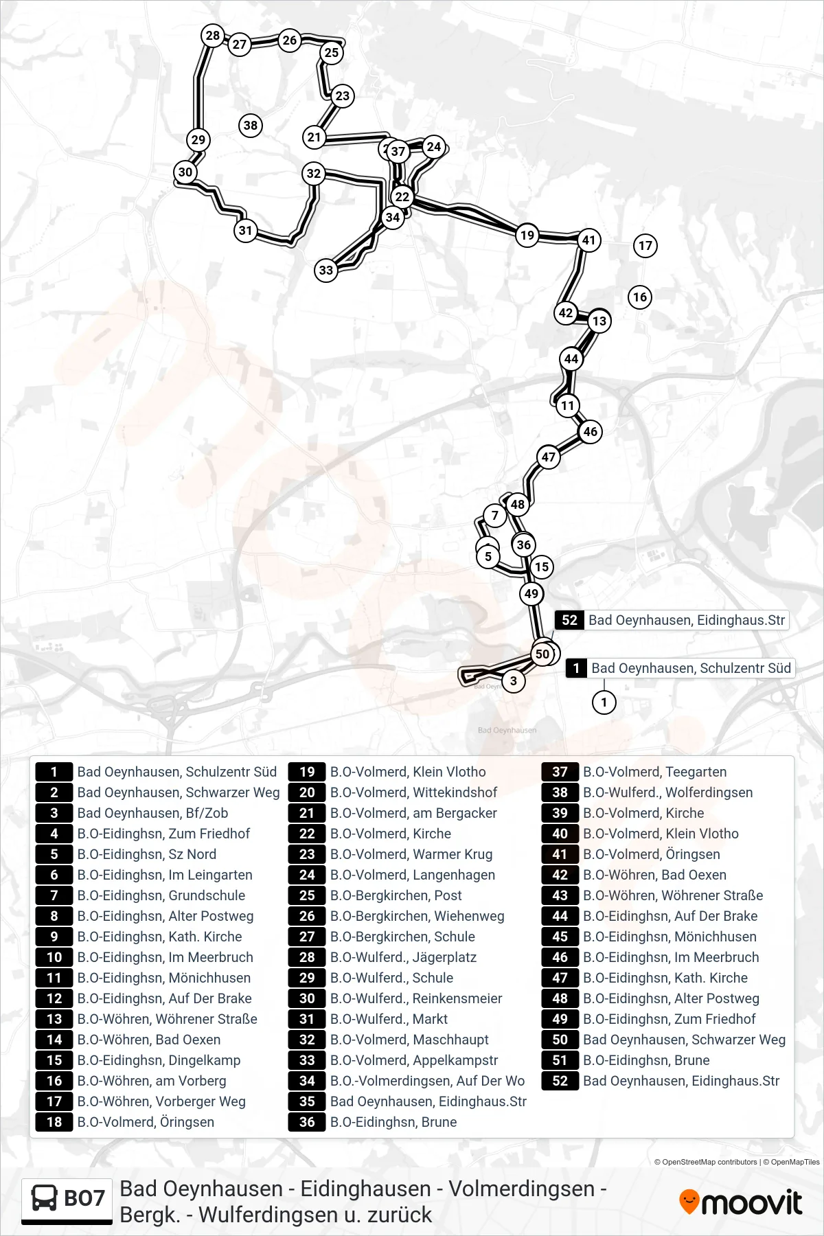 BO7 bus Line (Bad Oeynhausen, Zob Ersatz-Zob Sültebusch) route and stops on a map