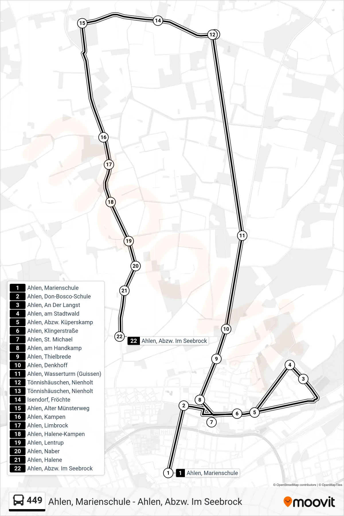 Linie 449 (Bus) Richtung Ahlen, Abzw. Im Seebrock: Route und Haltestellen auf der Karte