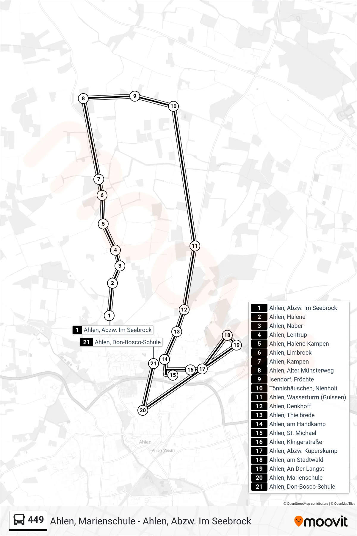 449 bus Line (Ahlen, Don-Bosco-Schule) route and stops on a map
