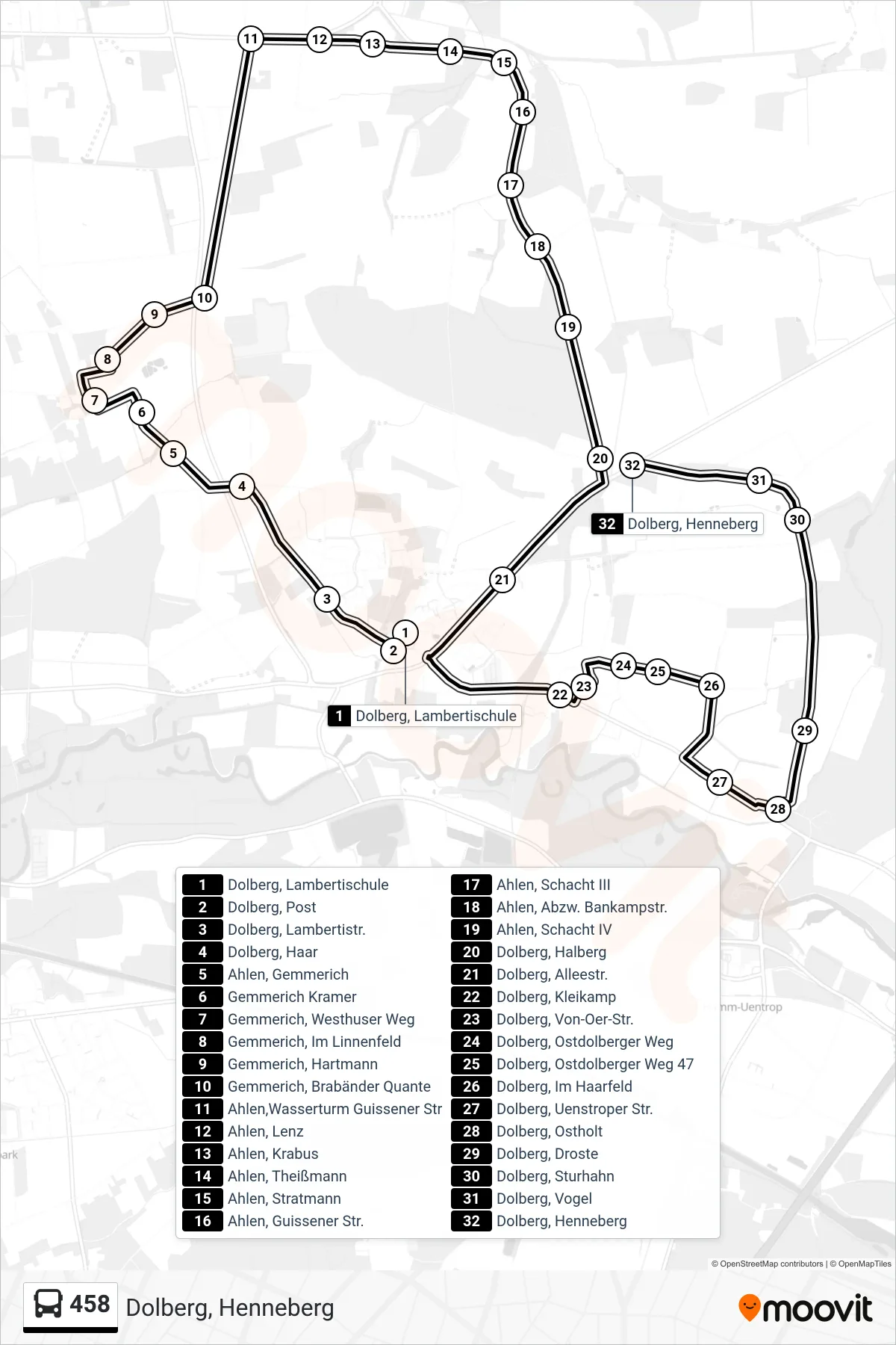 Linie 458 (Bus) Richtung Dolberg, Henneberg: Route und Haltestellen auf der Karte