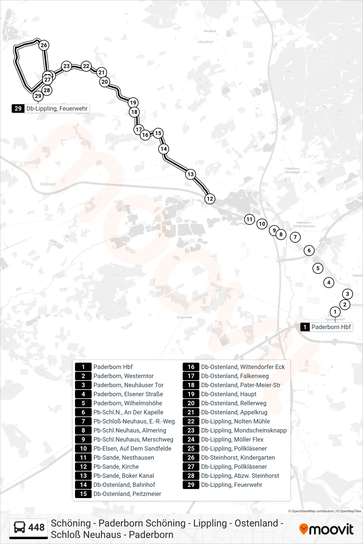 Linie 448 (Bus) Richtung Db-Lippling, Feuerwehr: Route und Haltestellen auf der Karte