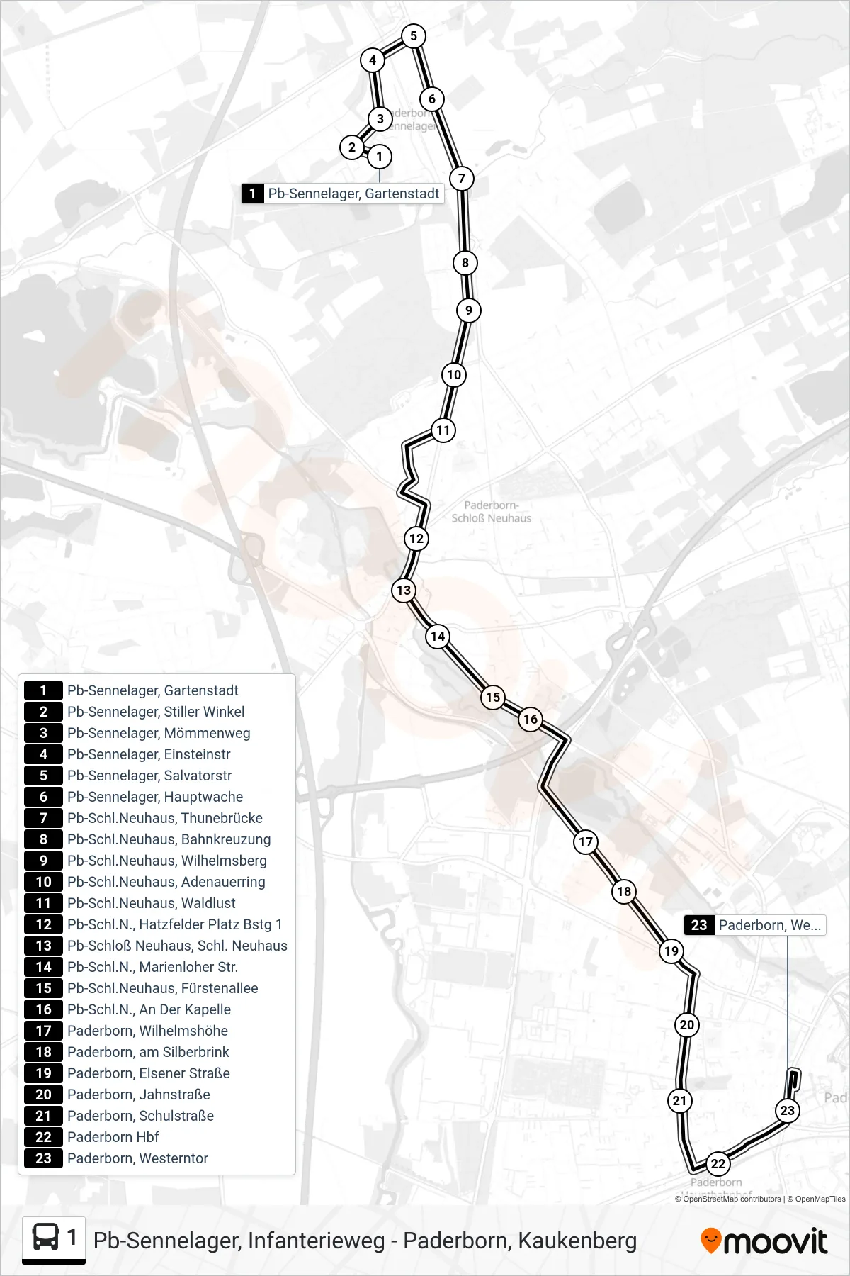 Linie 1 (Bus) Richtung Westerntor: Route und Haltestellen auf der Karte