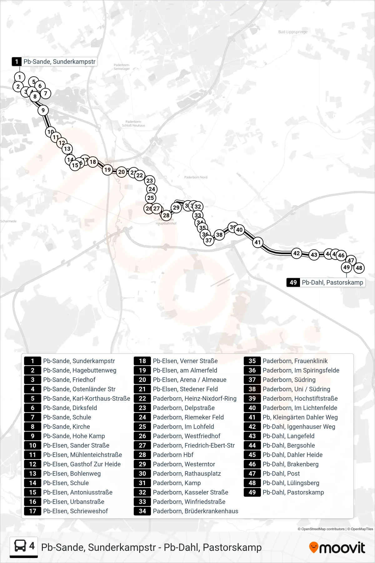 Linie 4 (Bus) Richtung Pb-Dahl, Pastorskamp: Route und Haltestellen auf der Karte