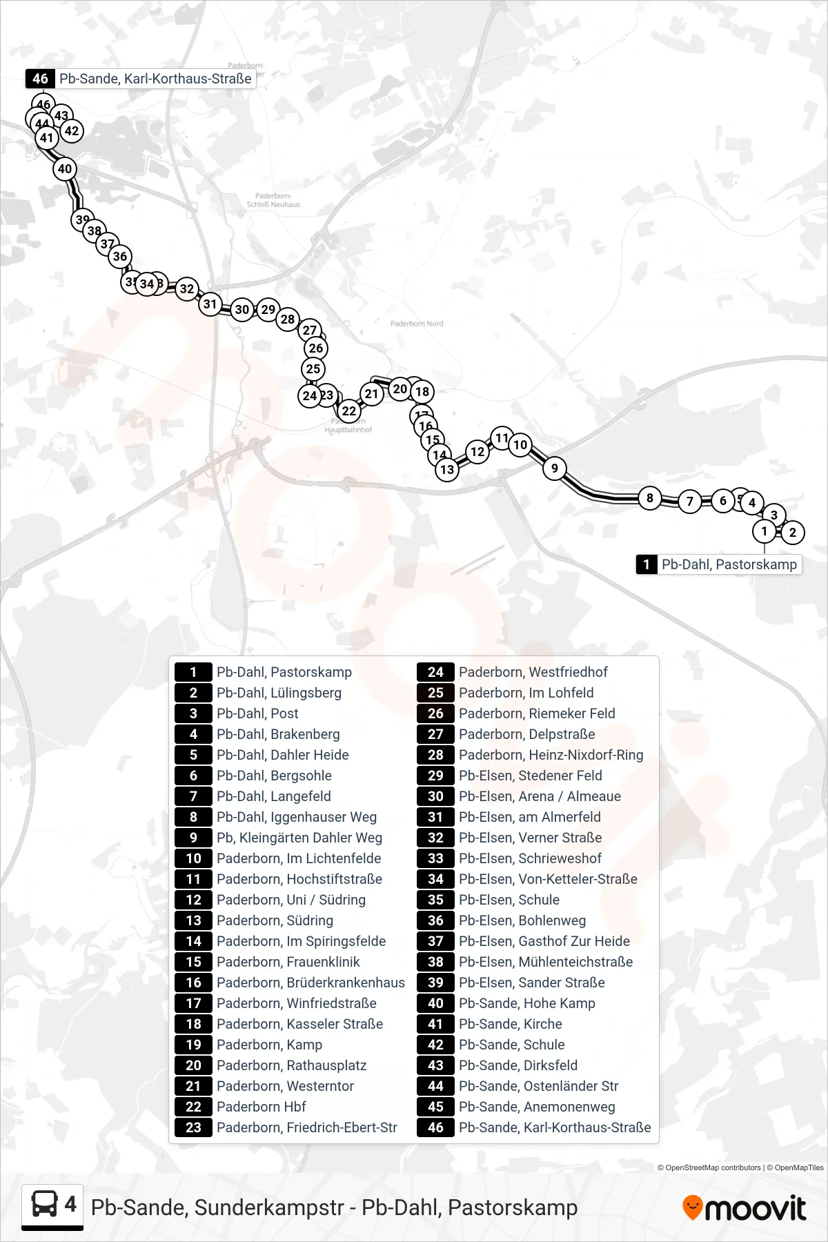 Linie 4 (Bus) Richtung Pb-Sande, Karl-Korthaus-Straße: Route und Haltestellen auf der Karte