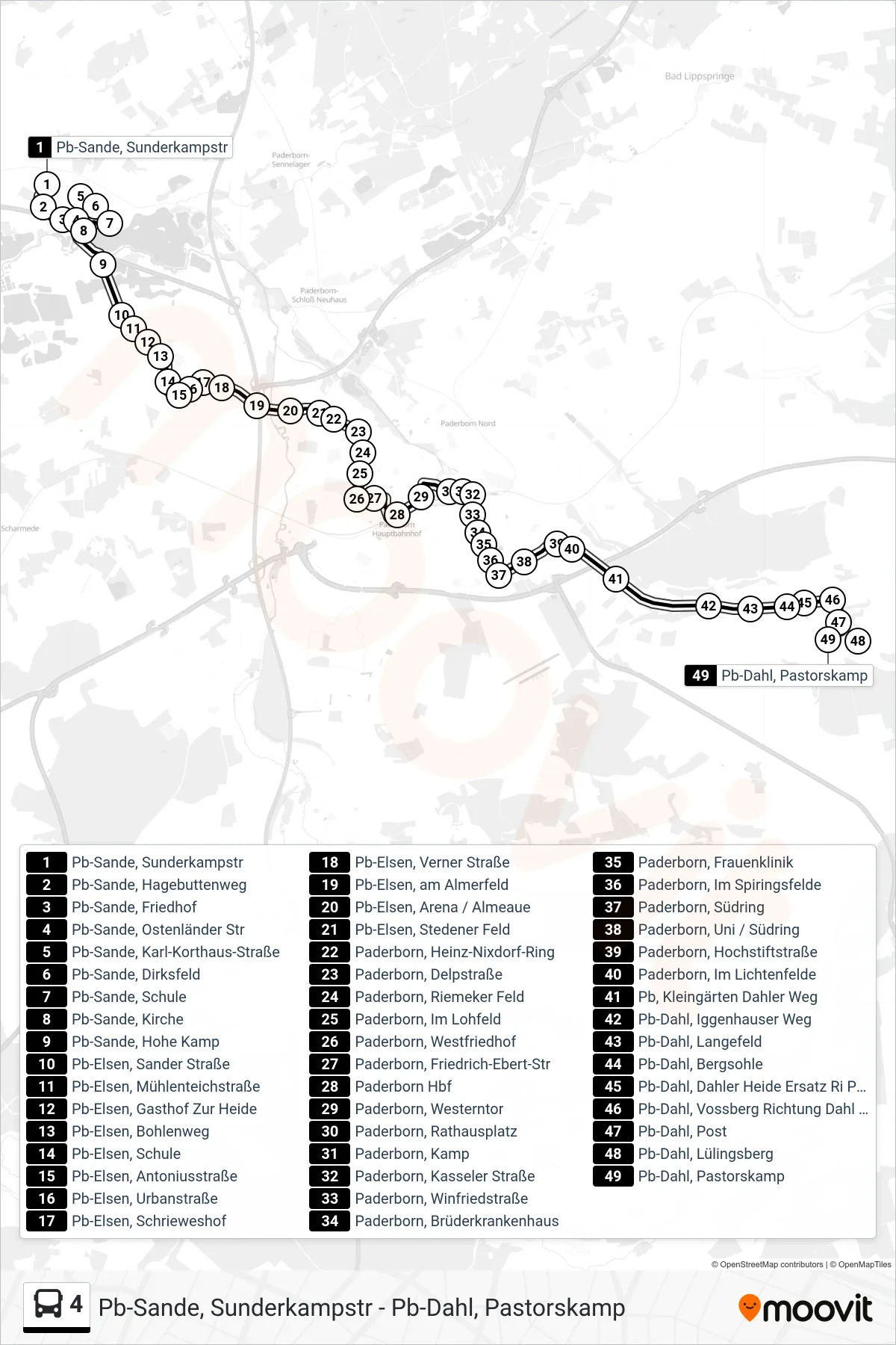 4 bus Line (Dahl) route and stops on a map