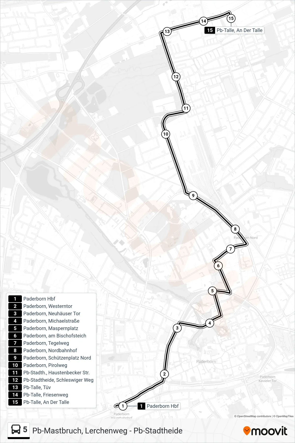 Linie 5 (Bus) Richtung Pb-Talle, An Der Talle: Route und Haltestellen auf der Karte