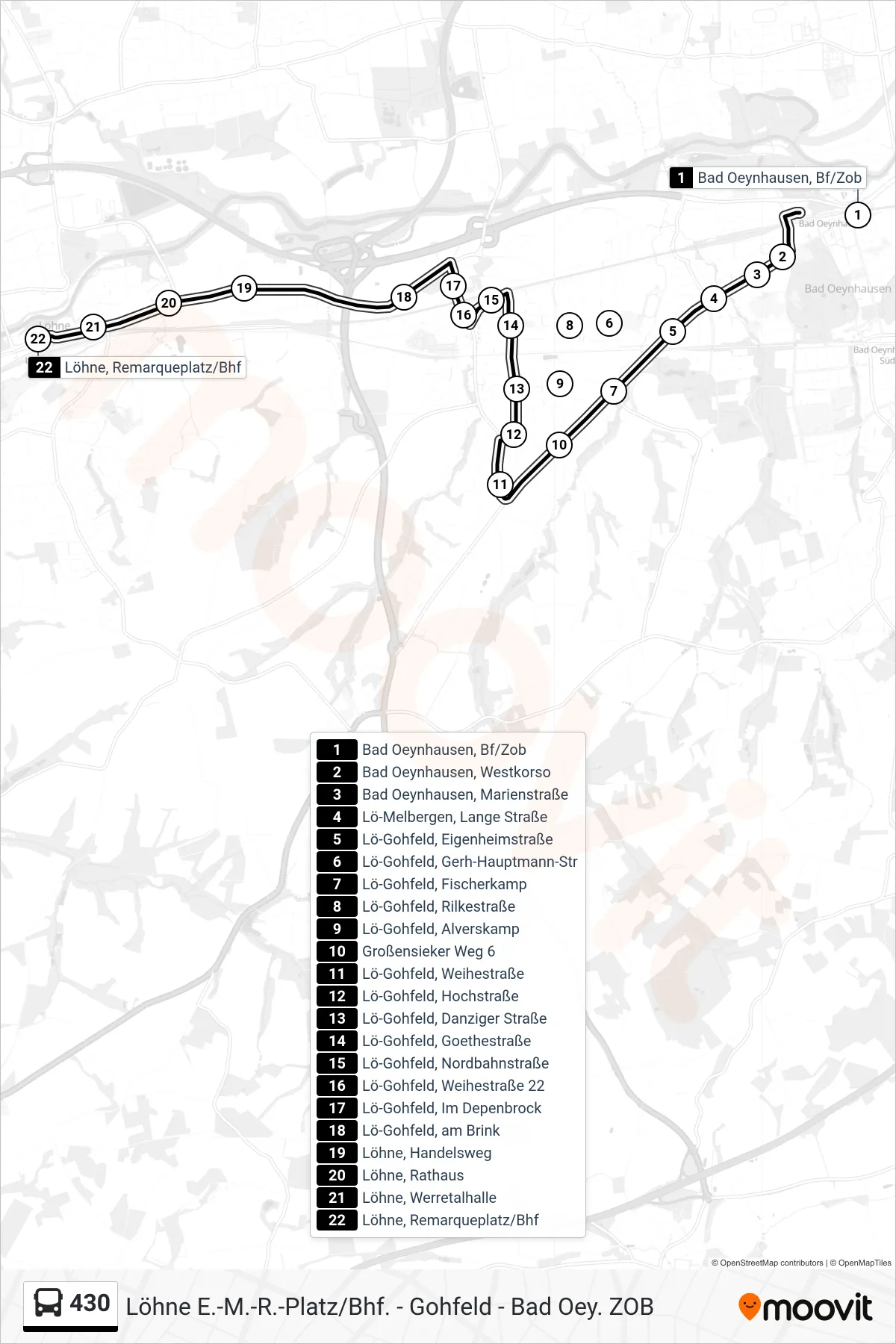430 bus Line (Löhne E.-M.-R.-Platz/Bhf) route and stops on a map