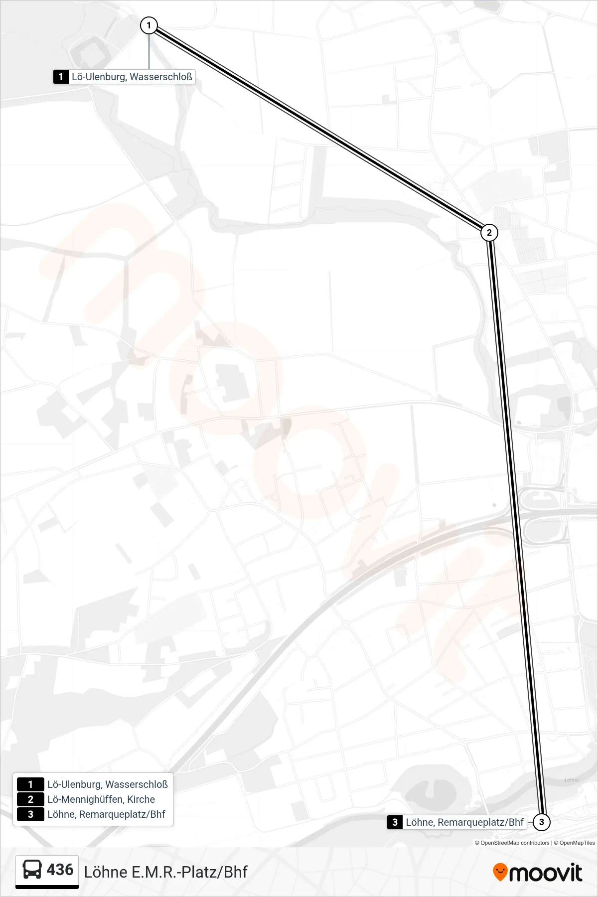 436 bus Line (Löhne  E.M.R.-Platz/Bhf) route and stops on a map
