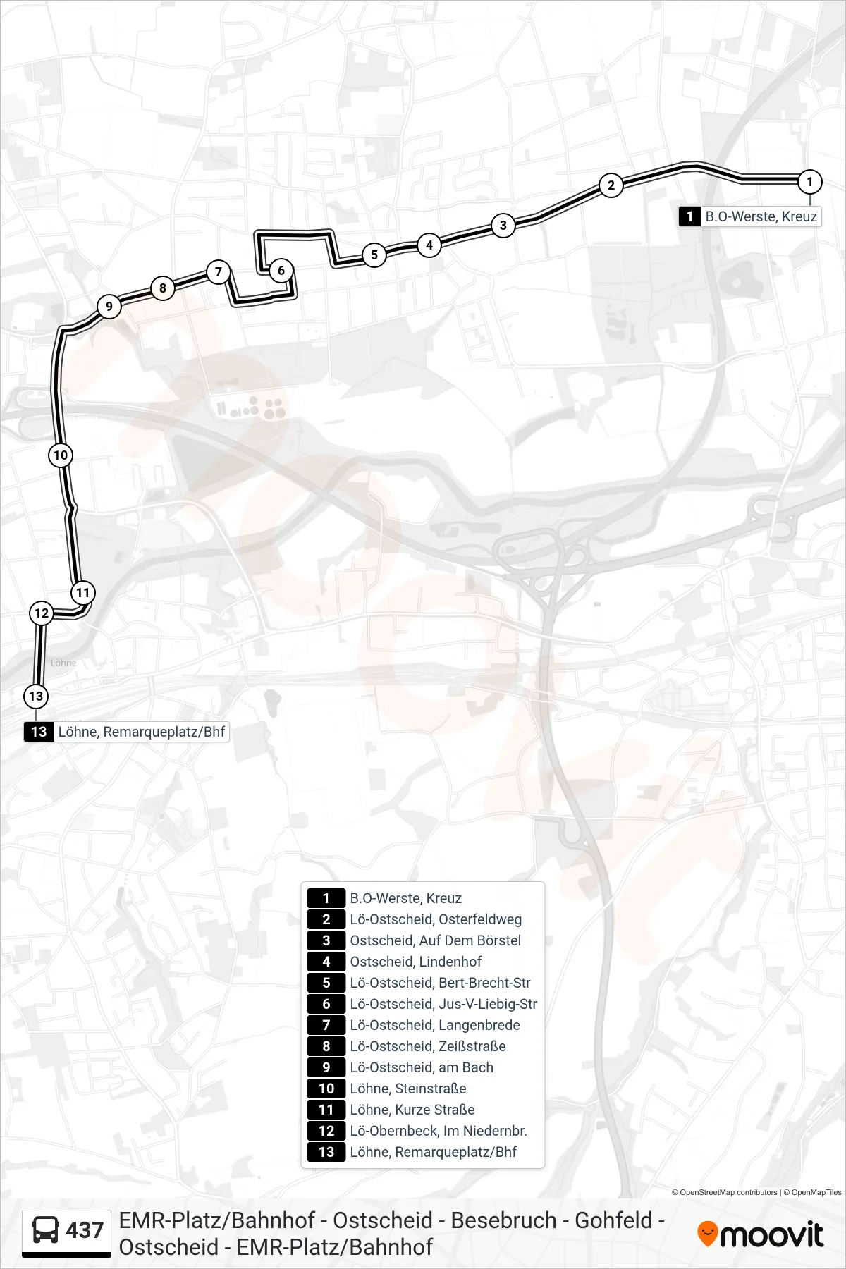 437 bus Line (Löhne E.M.R.-Platz/Bhf) route and stops on a map