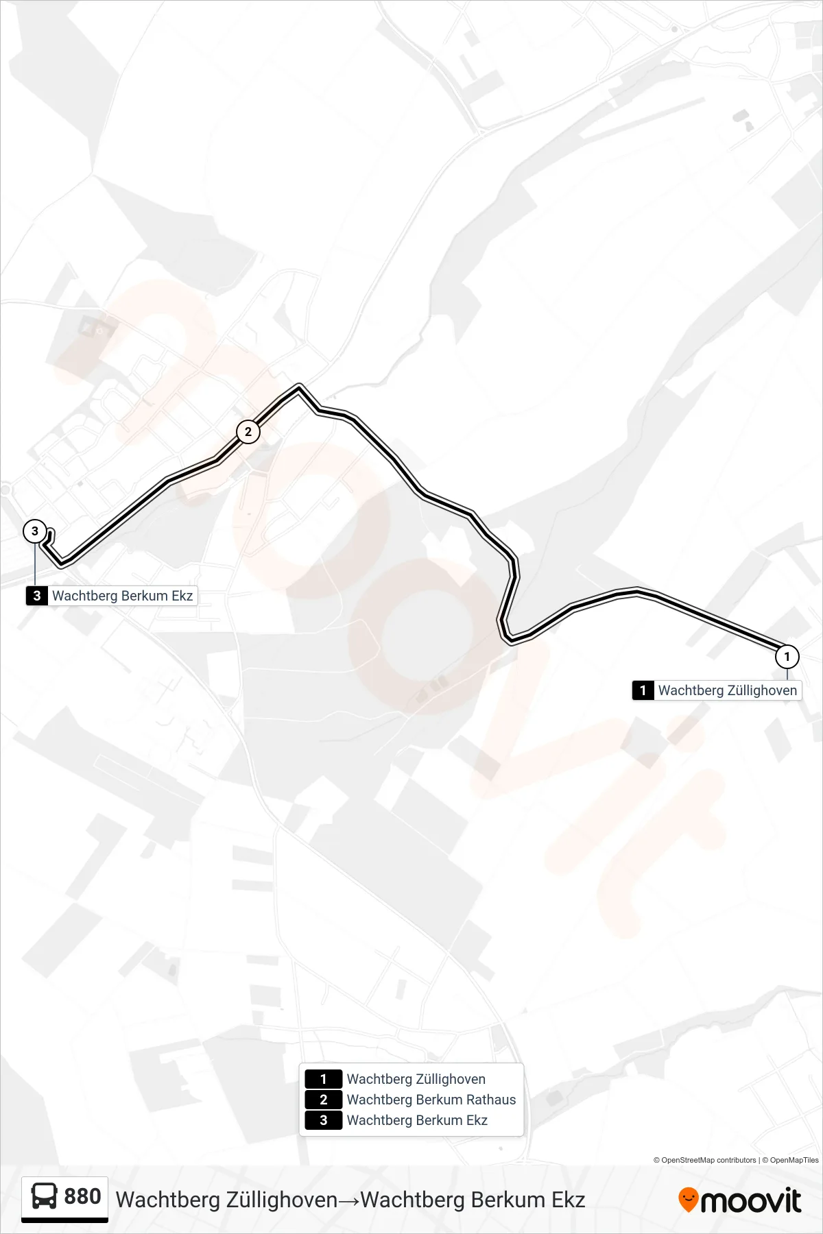 Linie 880 (Bus) Richtung Wachtberg Züllighoven→Wachtberg Berkum Ekz: Route und Haltestellen auf der Karte