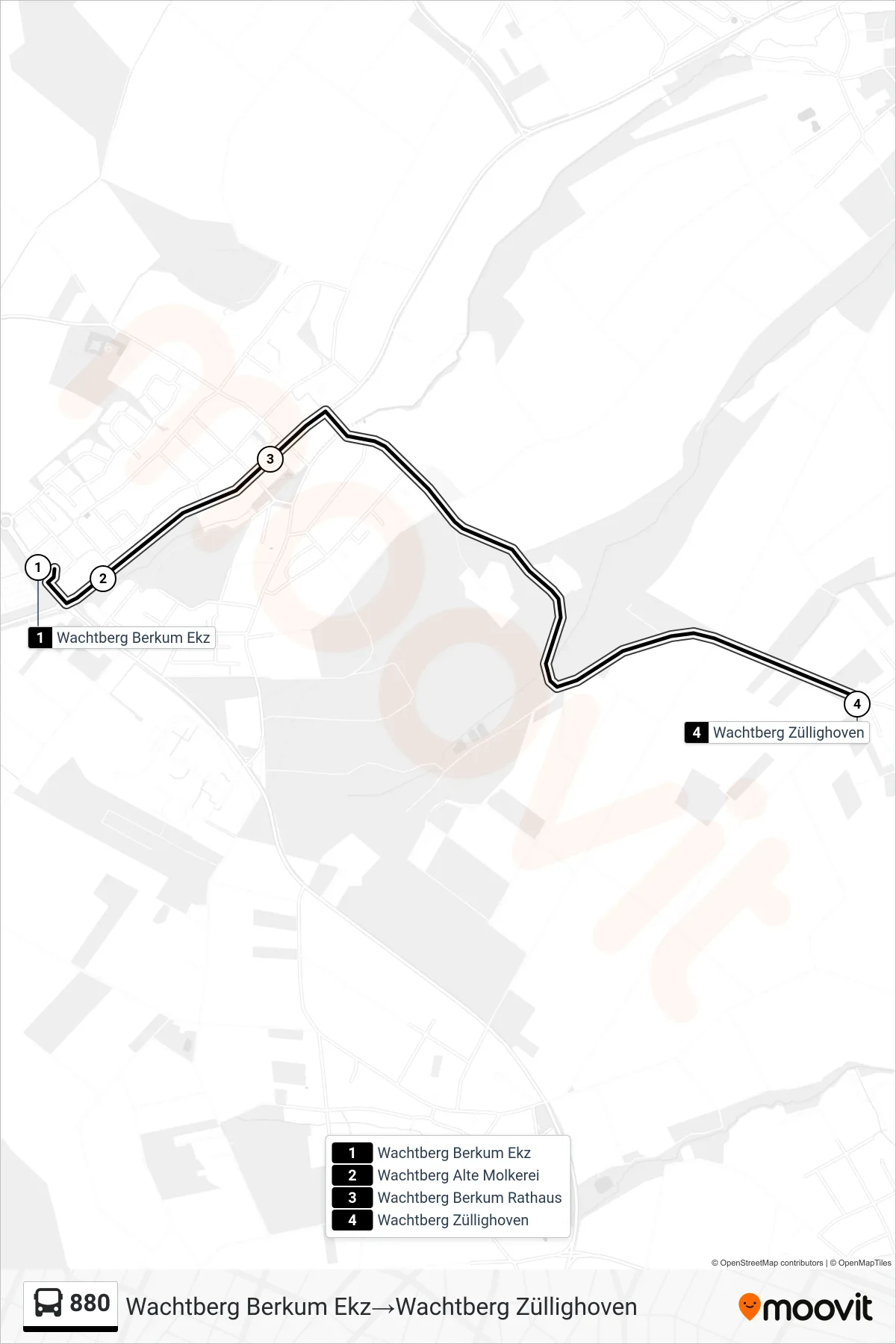 Linie 880 (Bus) Richtung Wachtberg Berkum Ekz→Wachtberg Züllighoven: Route und Haltestellen auf der Karte