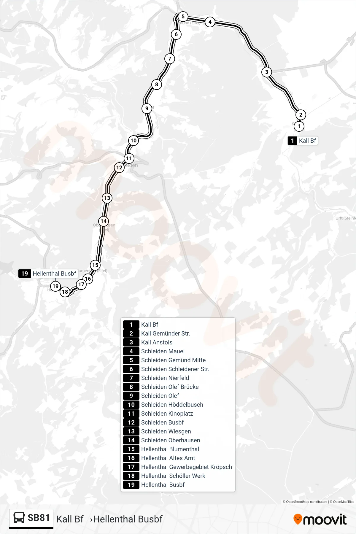 SB81 bus Line (Kall Bf→Hellenthal Busbf) route and stops on a map