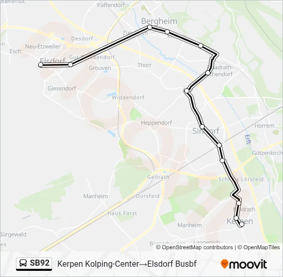 SB92 Bus Line Map