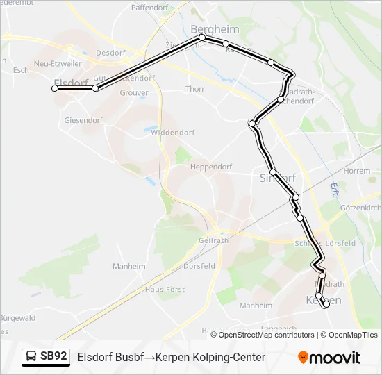 SB92 Bus Line Map