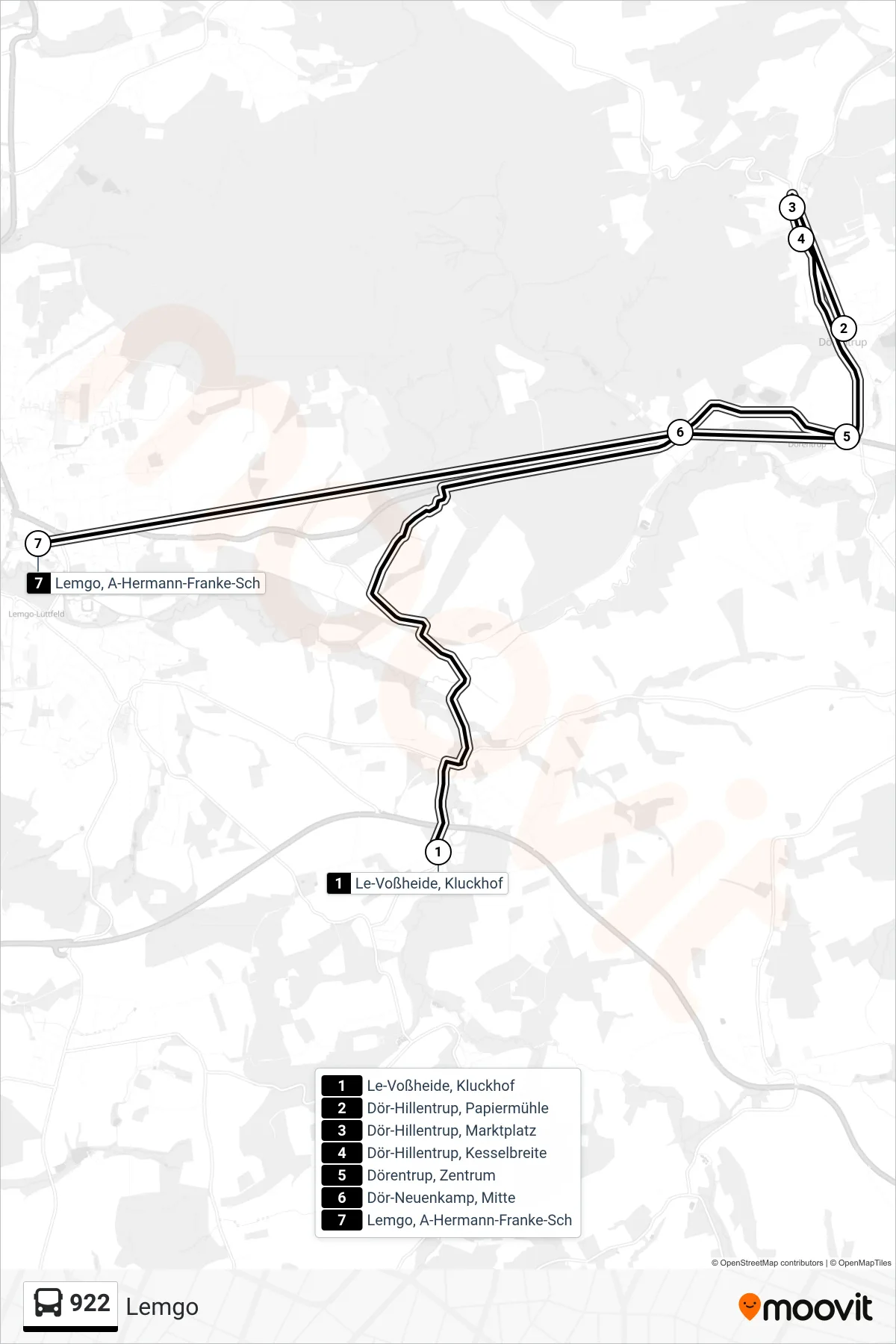 Linie 922 (Bus) Richtung Lemgo: Route und Haltestellen auf der Karte