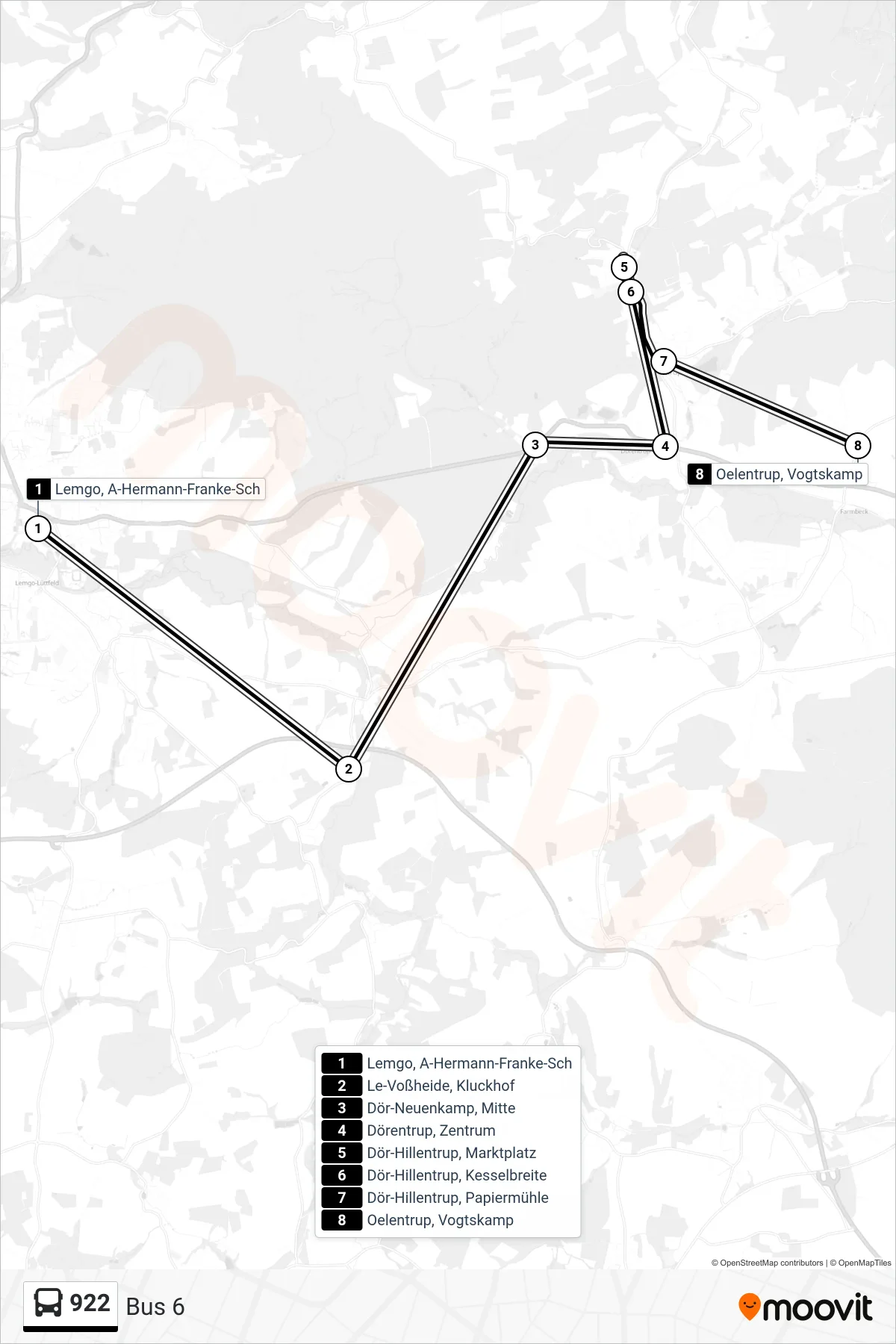 Linie 922 (Bus) Richtung Bus 6: Route und Haltestellen auf der Karte