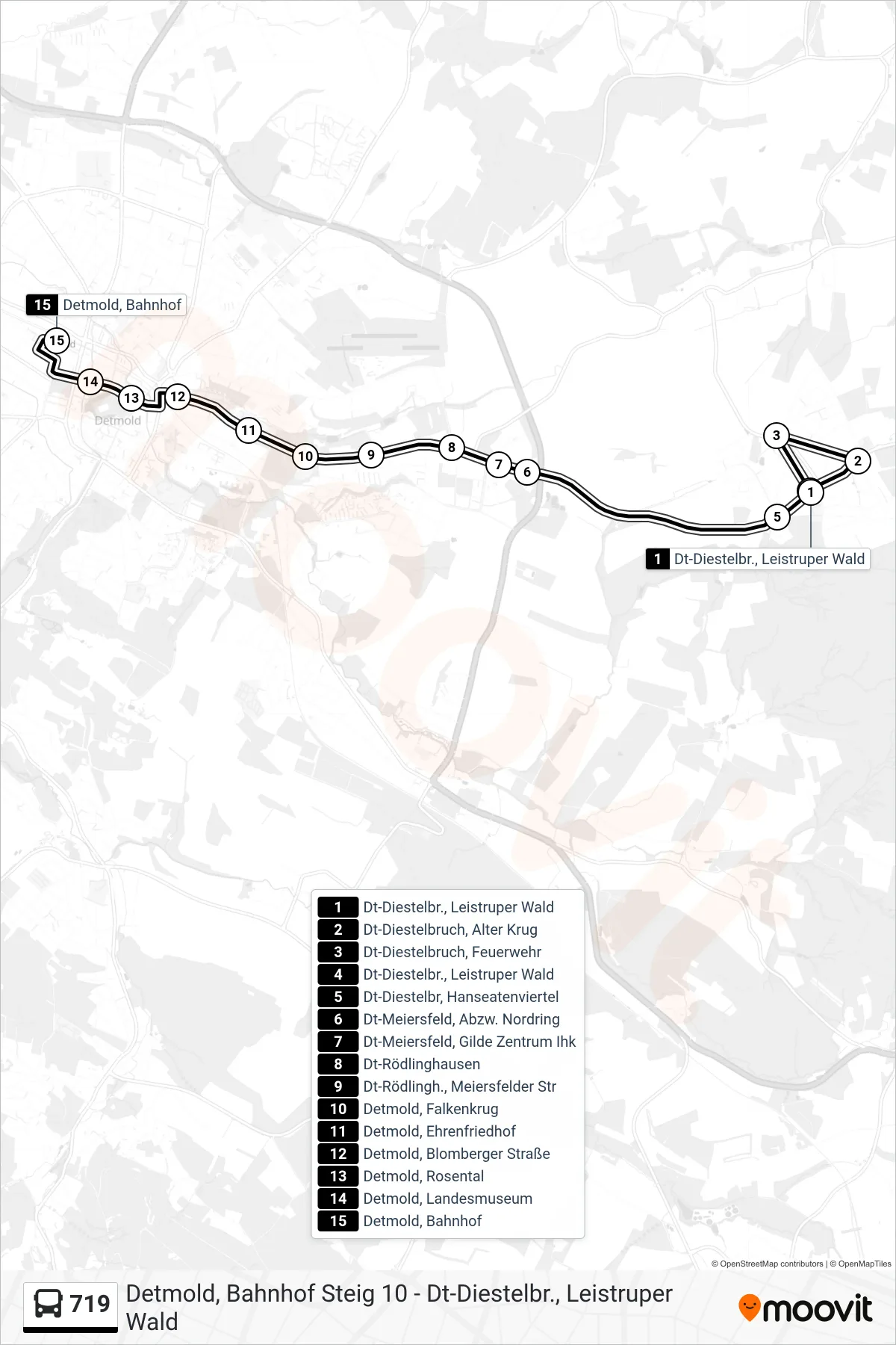 Linie 719 (Bus) Richtung Bahnhof: Route und Haltestellen auf der Karte
