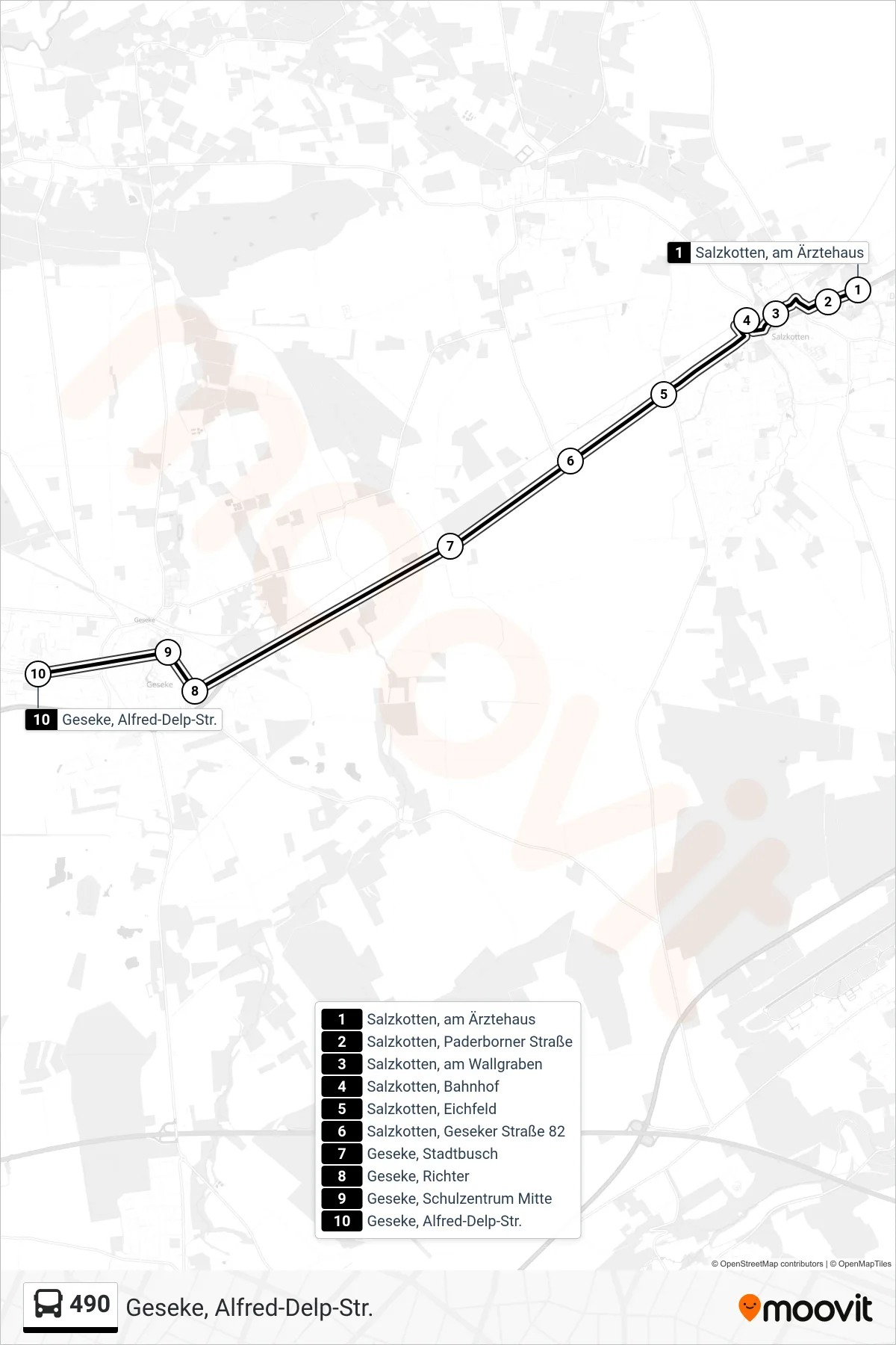 Linie 490 (Bus) Richtung Geseke, Alfred-Delp-Str.: Route und Haltestellen auf der Karte