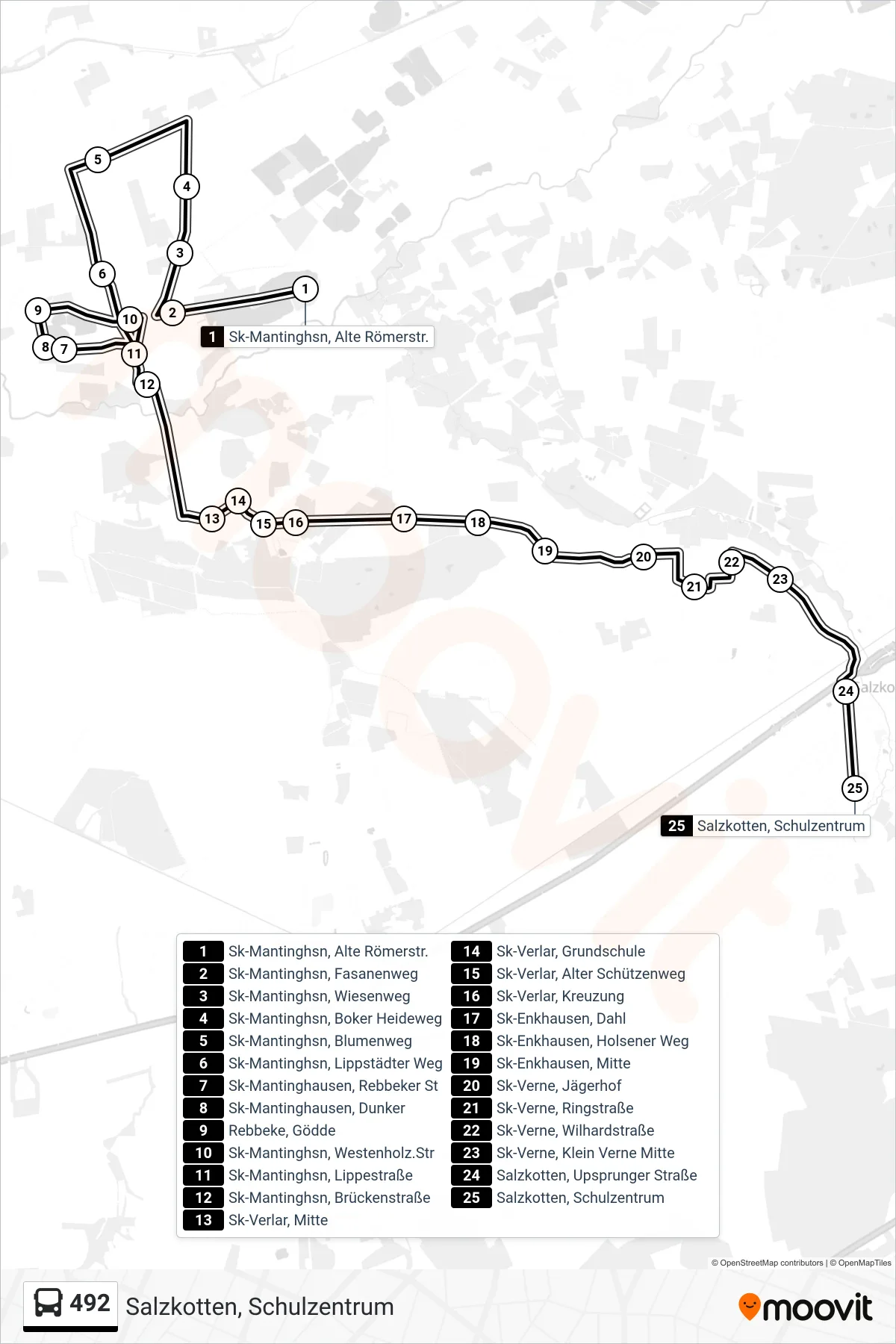 492 bus Line (Salzkotten, Schulzentrum) route and stops on a map