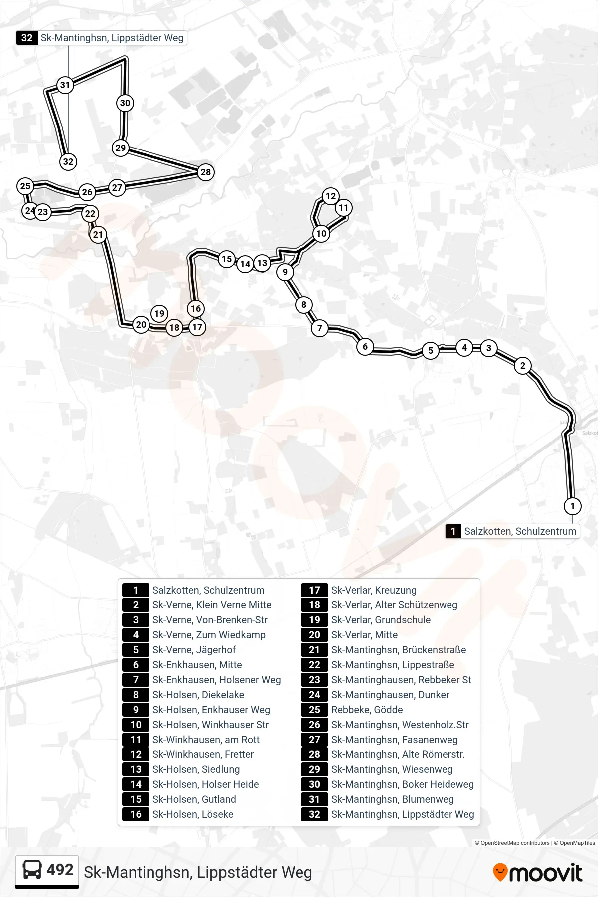 492 bus Line (Sk-Mantinghsn, Lippstädter Weg) route and stops on a map