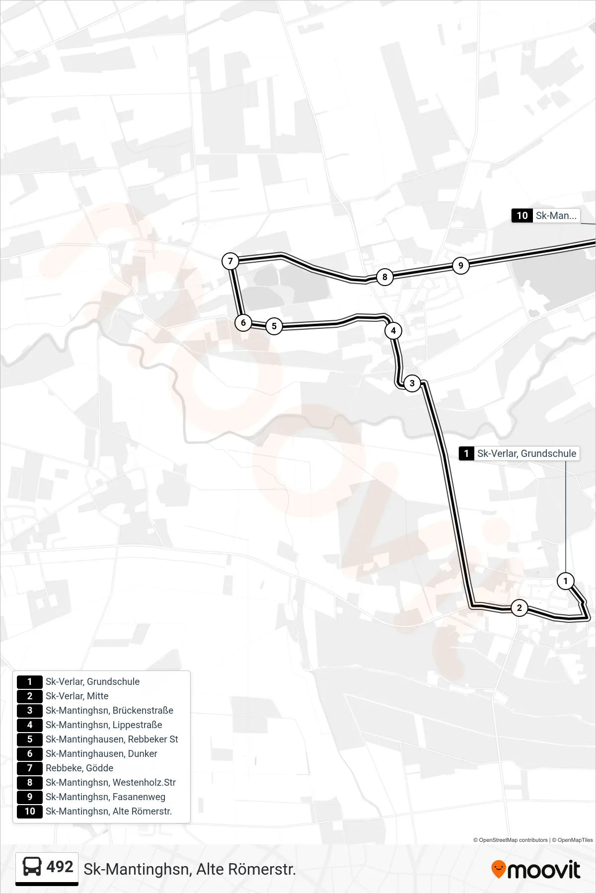 492 bus Line (Sk-Mantinghsn, Alte Römerstr.) route and stops on a map