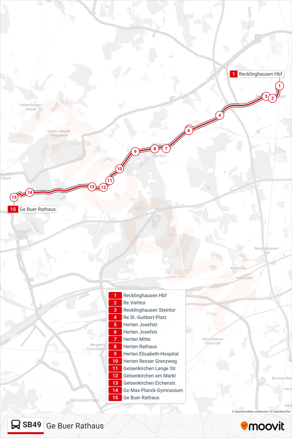 Linie SB49 (Bus) Richtung Ge Buer Rathaus: Route und Haltestellen auf der Karte