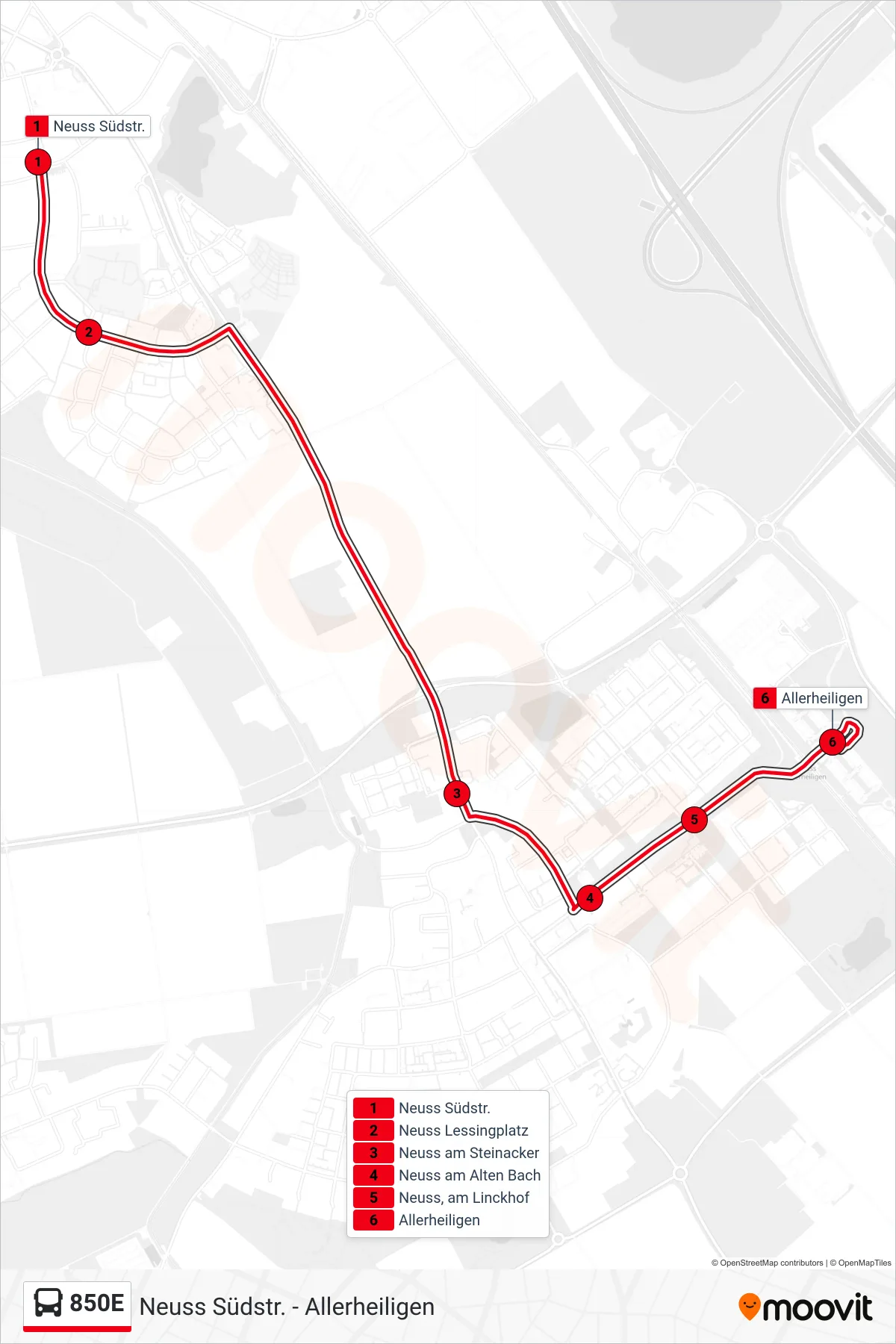 Linie 850E (Bus) Richtung Allerheiligen: Route und Haltestellen auf der Karte